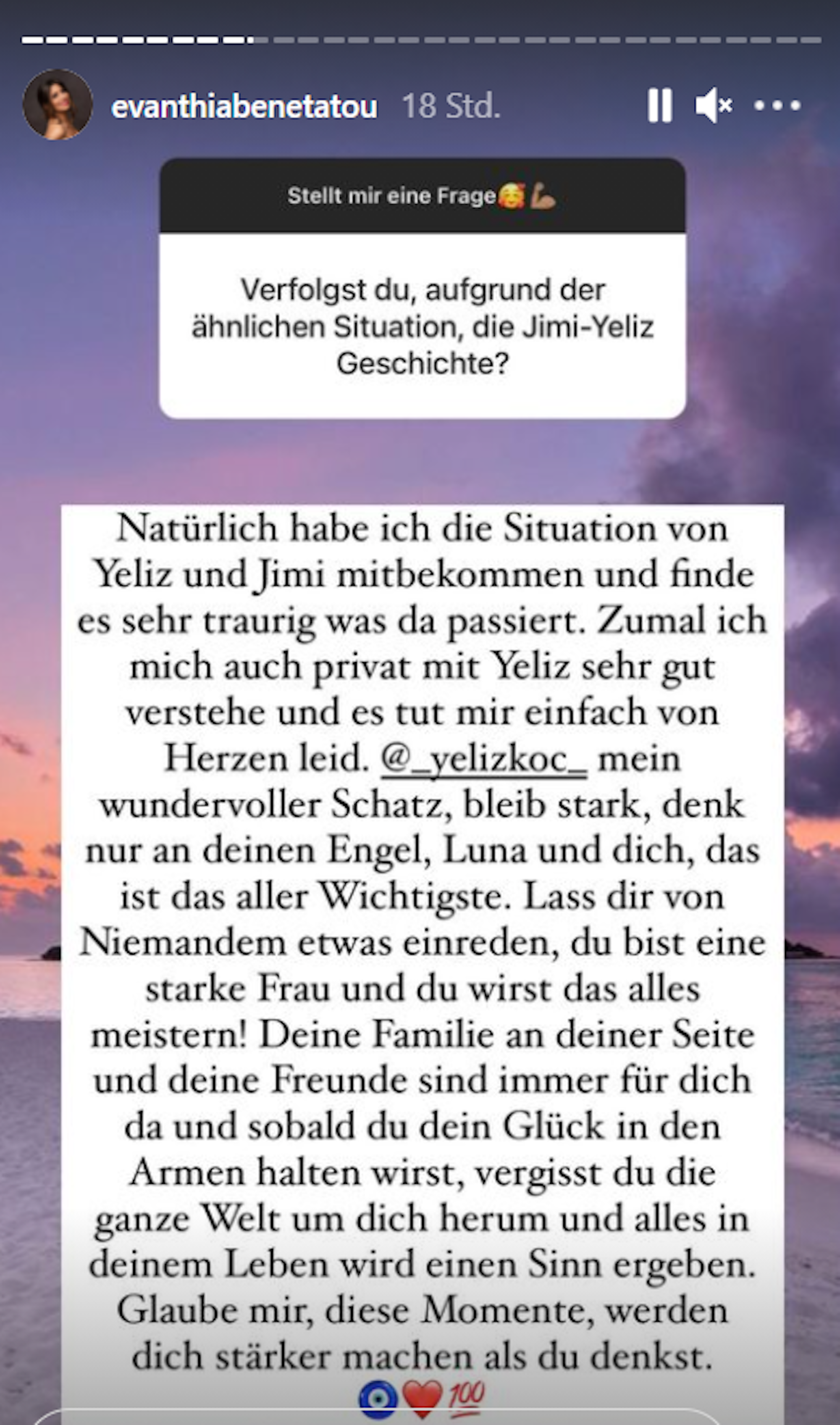 „Bachelor“-Kandidatin Eva spricht ihrer Freundin Yeliz in ihrer Instagram-Story gut zu.