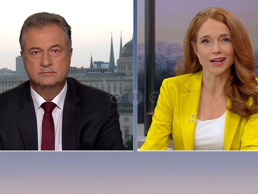 GDL-Chef Claus Weselsky im Gespräch mit Moderatorin Mirjam Meinhardt im ZDF-Morgenmagazin am Montag, 6. September.