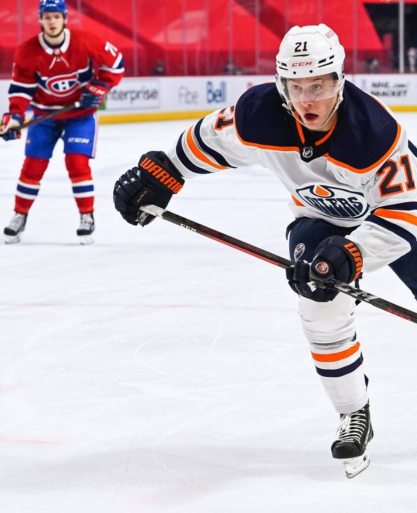 Dominik Kahun von Edmonton Oilers während des Spiels gegen die Montreal Canadiens.