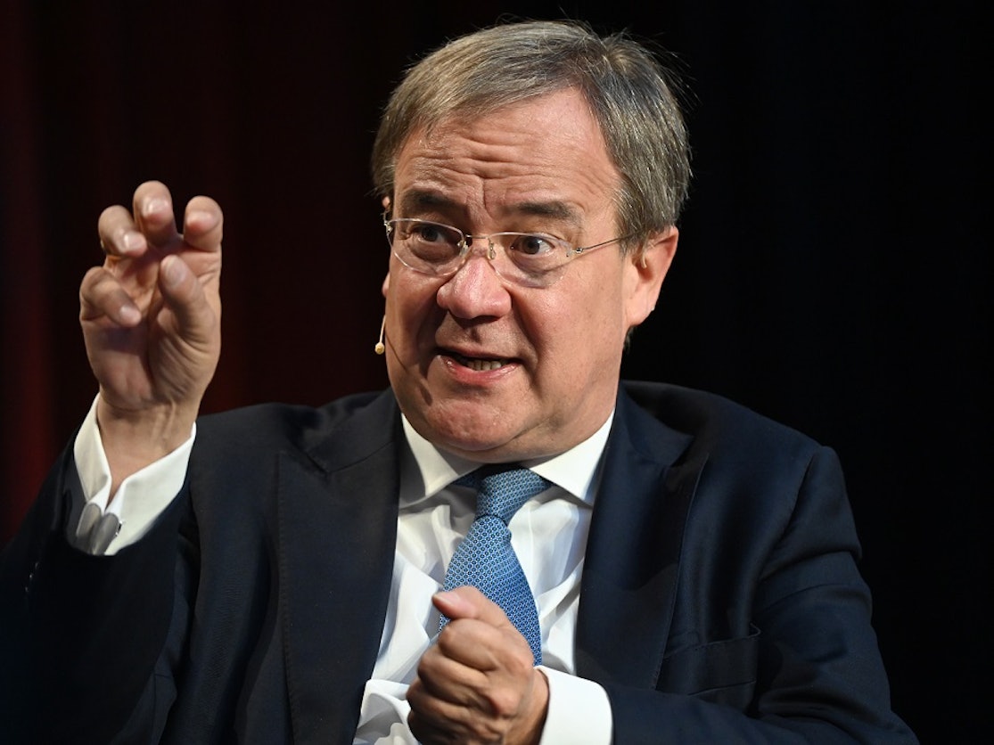 Armin Laschet spricht bei einer Wahlcheck Veranstaltung des Medienhauses Heilbronner Stimme.