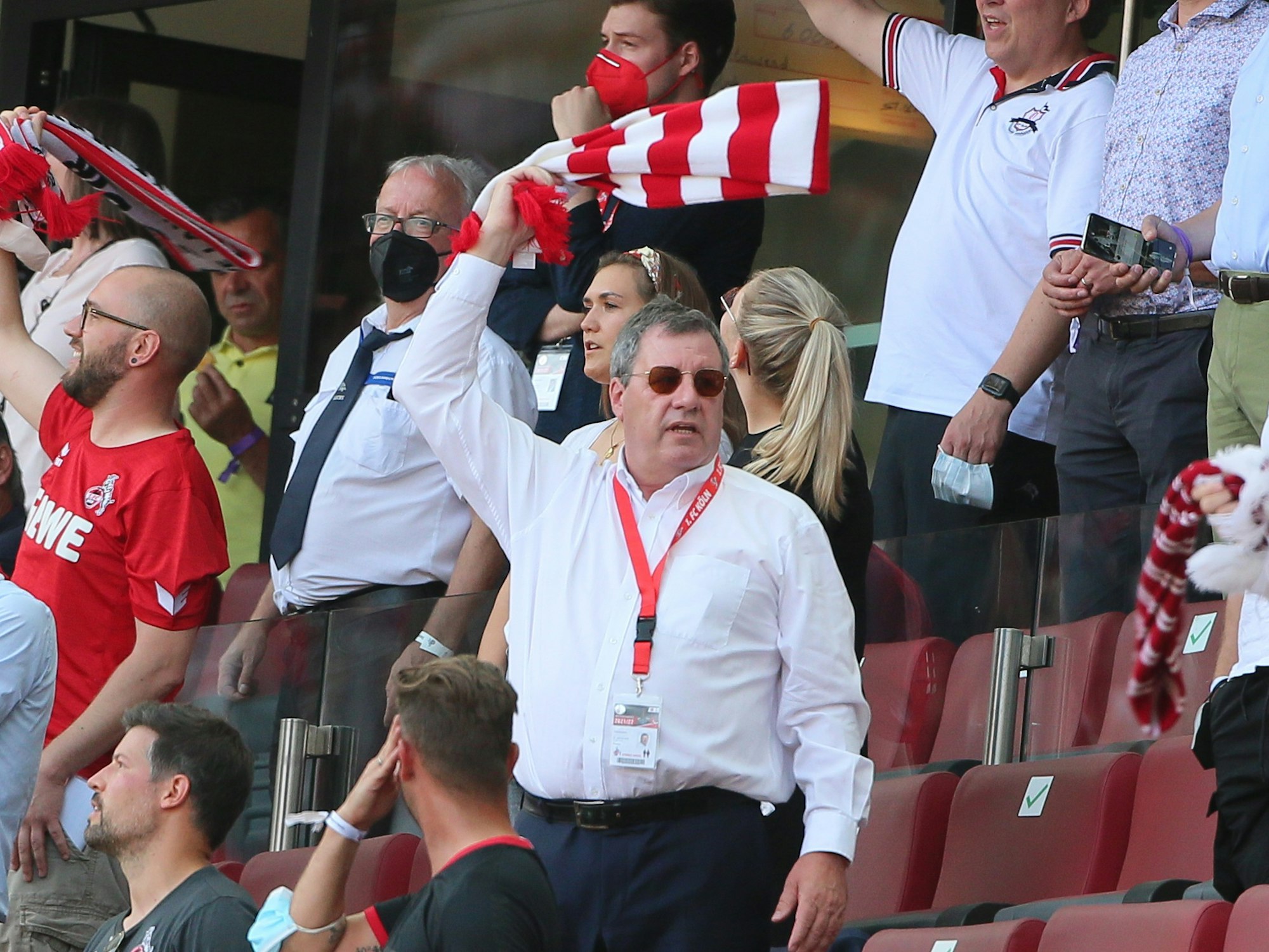 FC-Präsident Werner Wolf am 15. August 2021 beim Spiel des 1. FC Köln gegen Hertha BSC auf der Tribüne im Rhein-Energie-Stadion