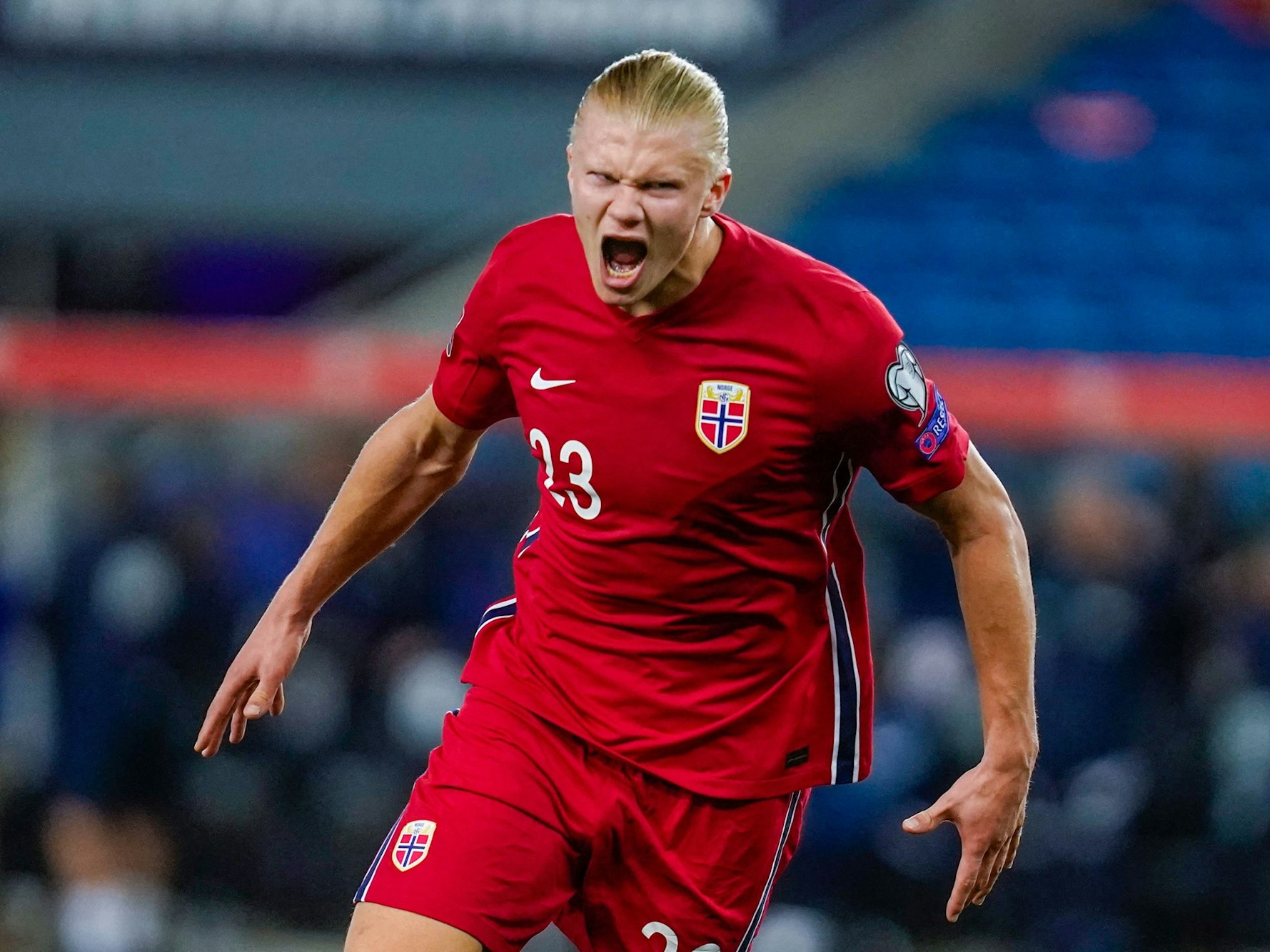 Erling Haaland bejubelt ein Tor gegen Gibraltar in der WM-Qualifikation