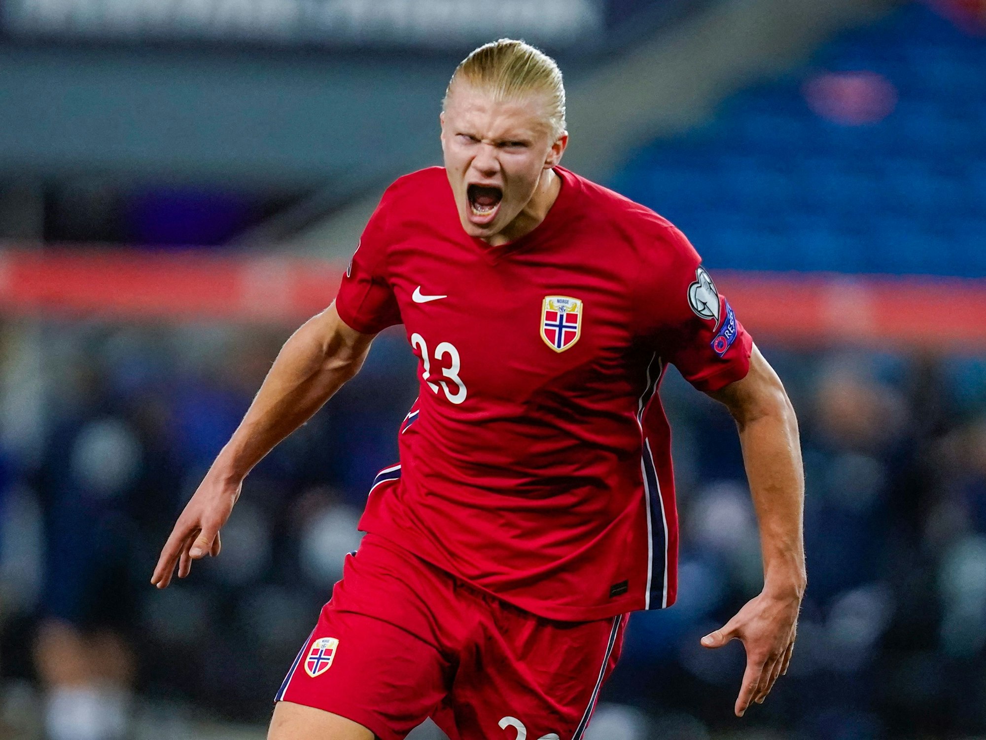 Erling Haaland bejubelt ein Tor gegen Gibraltar in der WM-Qualifikation