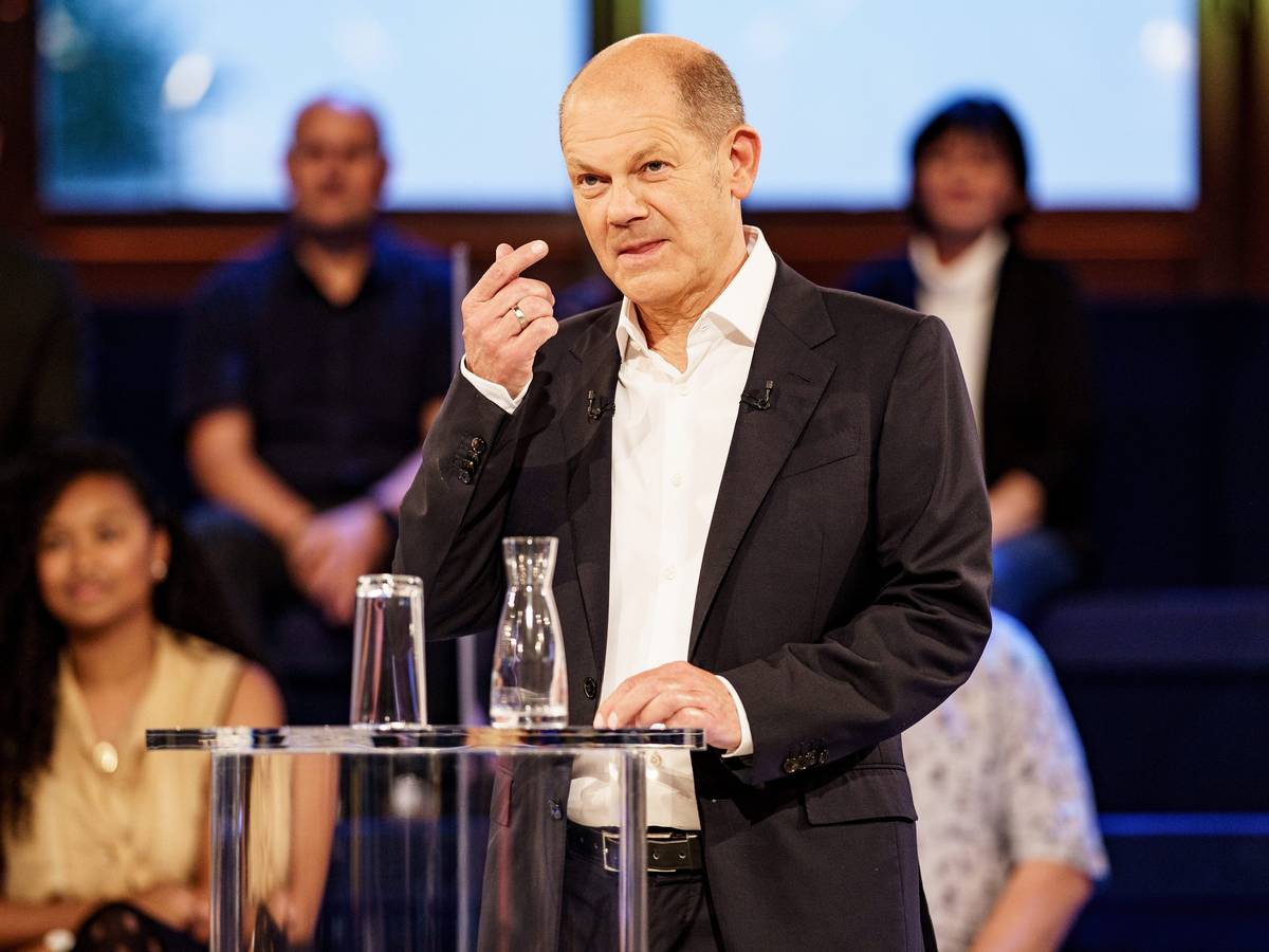 SPD-Kanzlerkandidat Olaf Scholz am Dienstagabend (7. September) in der ARD-Wahlarena.