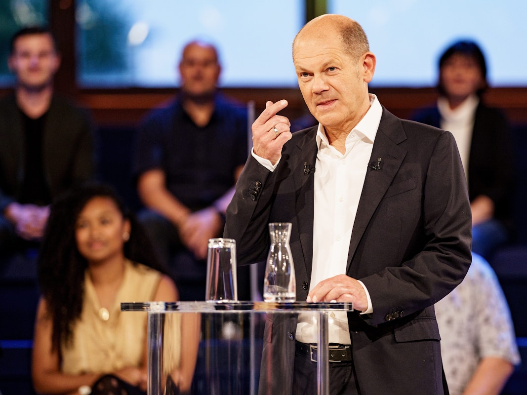 SPD-Kanzlerkandidat Olaf Scholz am Dienstagabend (7. September) in der ARD-Wahlarena.