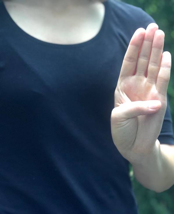 Die kanadische Stiftung für Frauen (Canadian Women's Foundation) hat diese Handbewegung initiiert, mithilfe derer Opfer häuslicher Gewalt in Videocalls ganz still zeigen können, dass sie Hilfe benötigen.