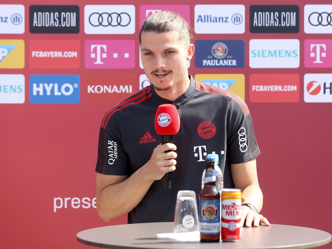 Marcel Sabitzer wird beim FC Bayern vorgestellt.