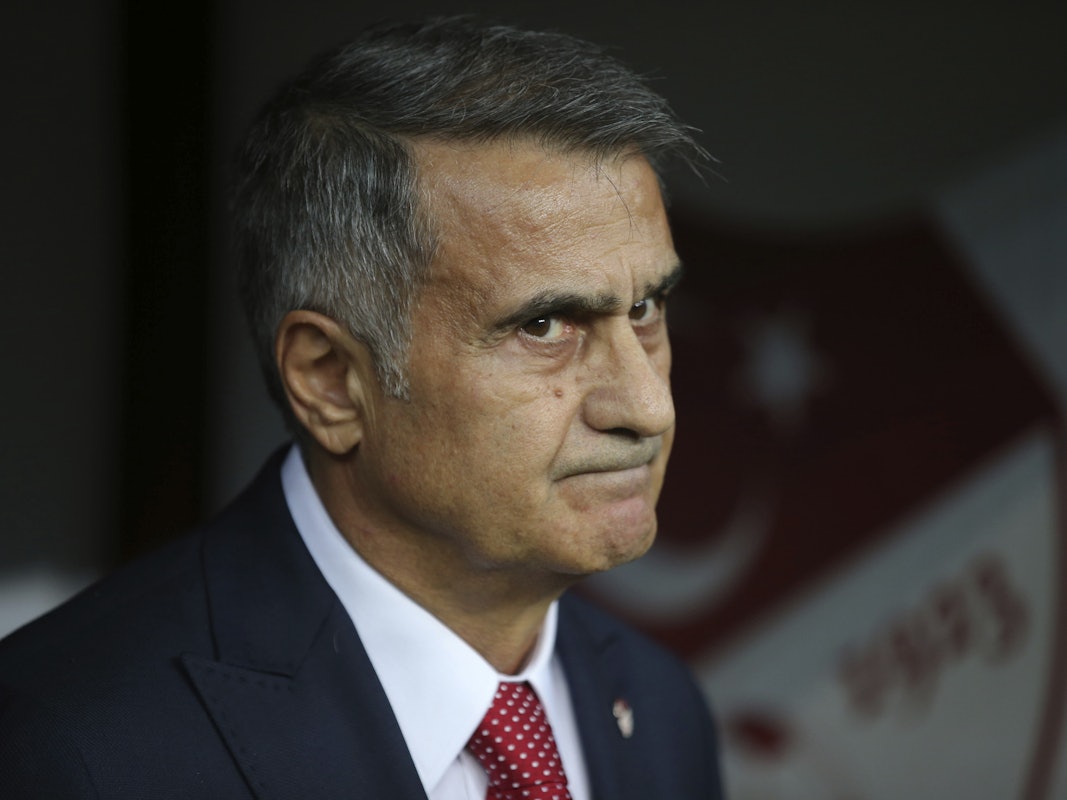 Senol Günes, damaliger Trainer der Türkei, beobachtet das Spiel gegen Island.