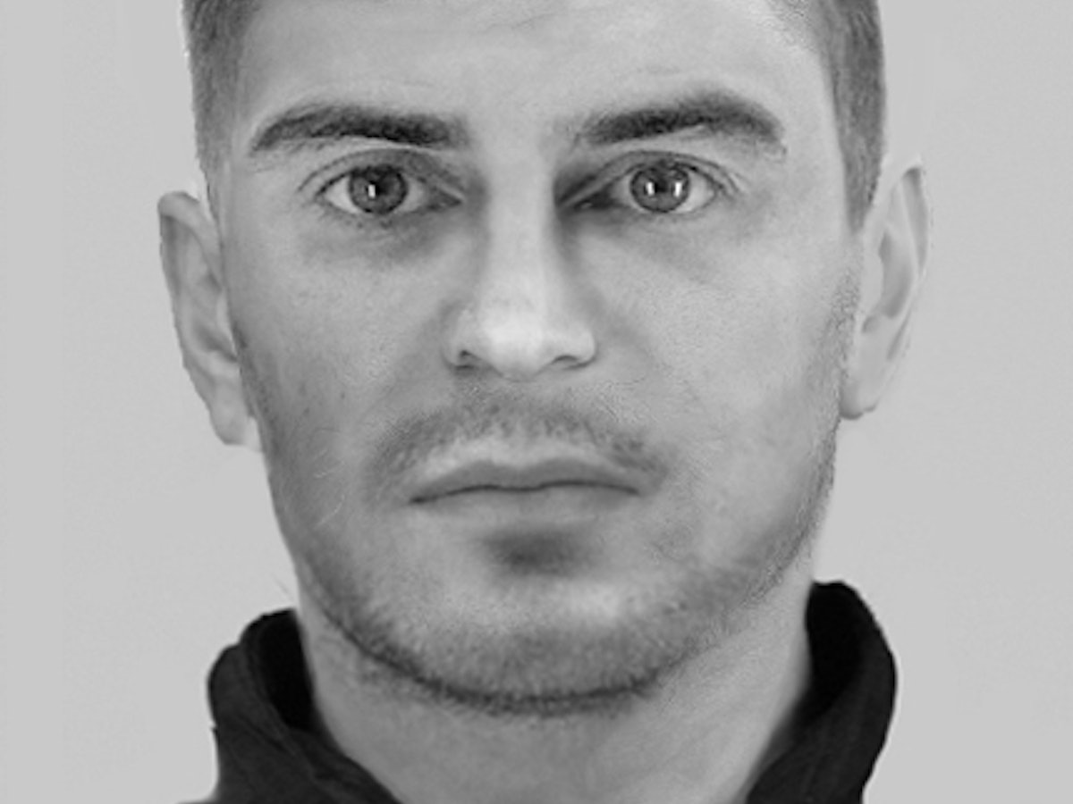 Mit diesem Phantombild fahndet die Polizei Oberhausen nach einem Räuber. 
Das Foto wurde via ots honorarfrei für die Öffentlichkeitsfahndung zur Verfügung gestellt