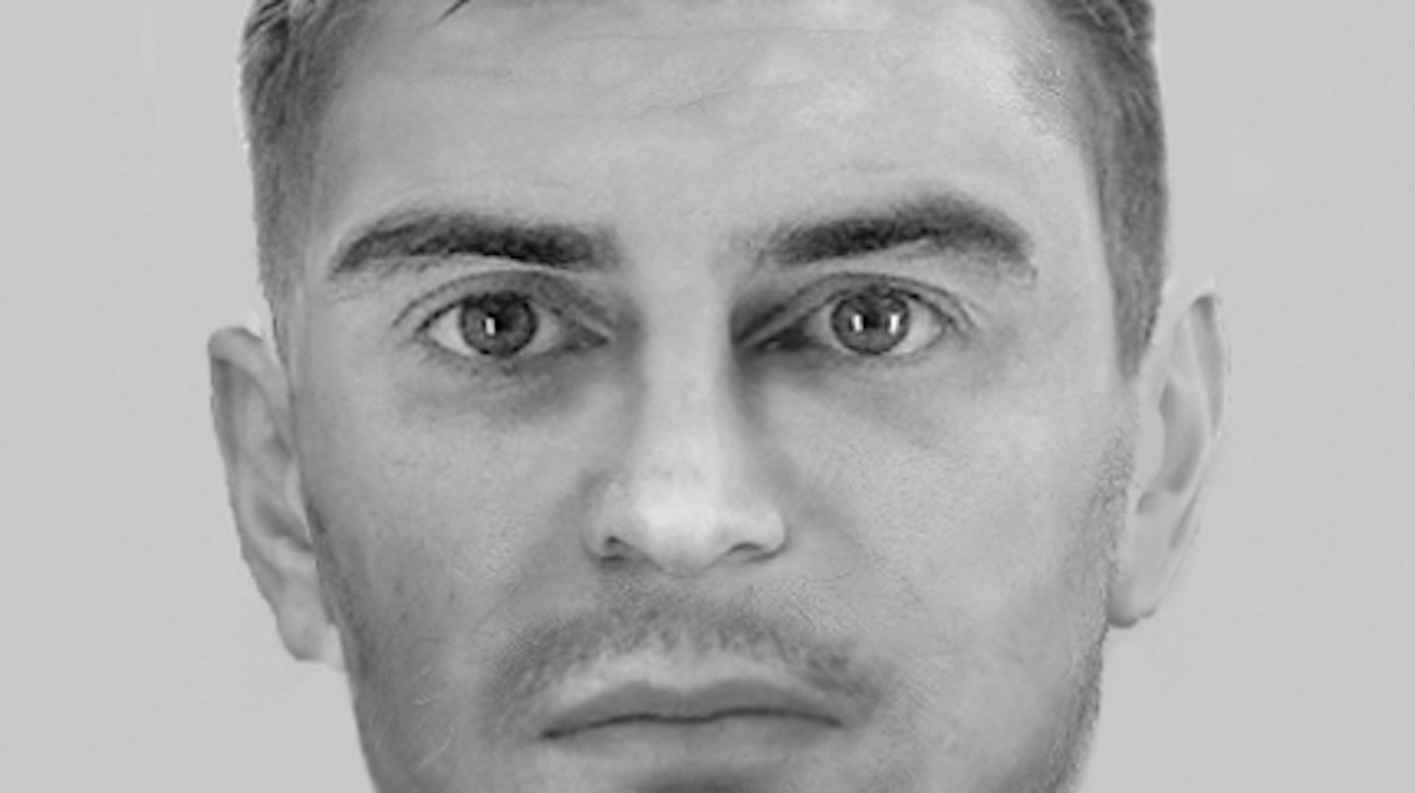 Mit diesem Phantombild fahndet die Polizei Oberhausen nach einem Räuber. 
Das Foto wurde via ots honorarfrei für die Öffentlichkeitsfahndung zur Verfügung gestellt