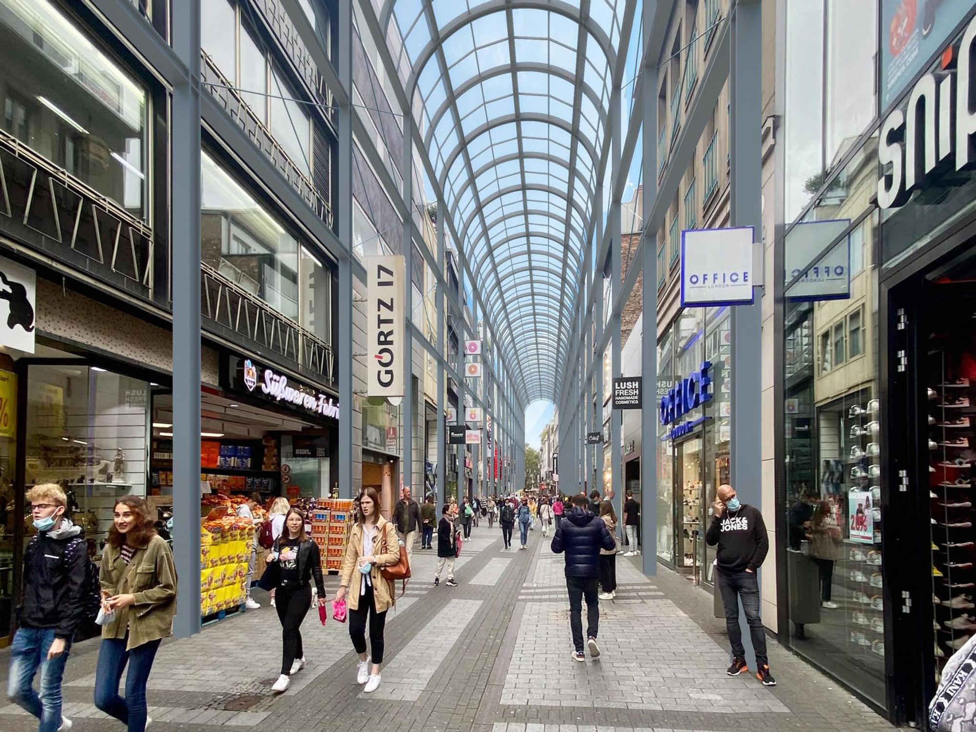 Illustration der Hohe Straße in Köln mit Glasdach.