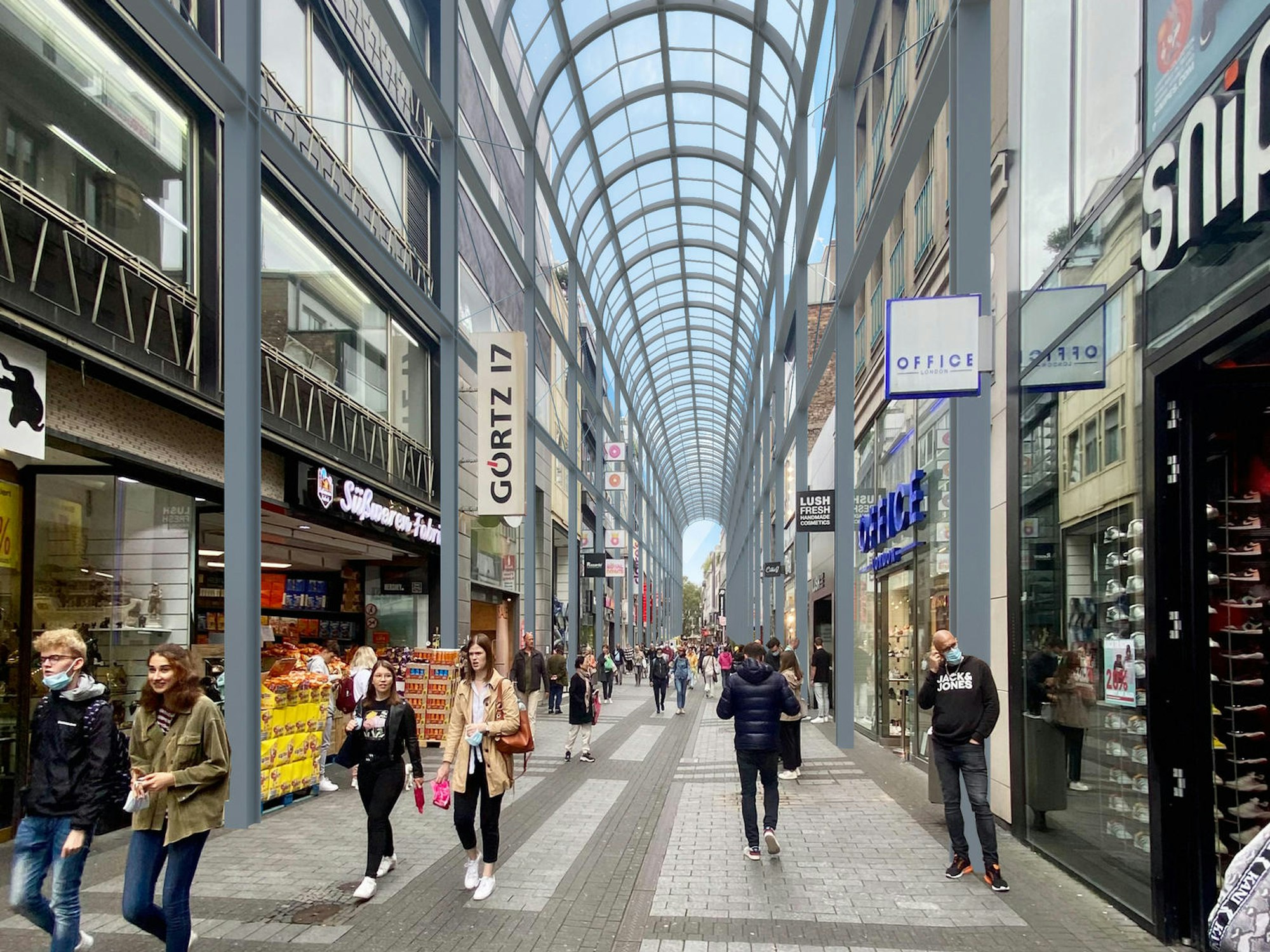 Illustration der Hohe Straße in Köln mit Glasdach.