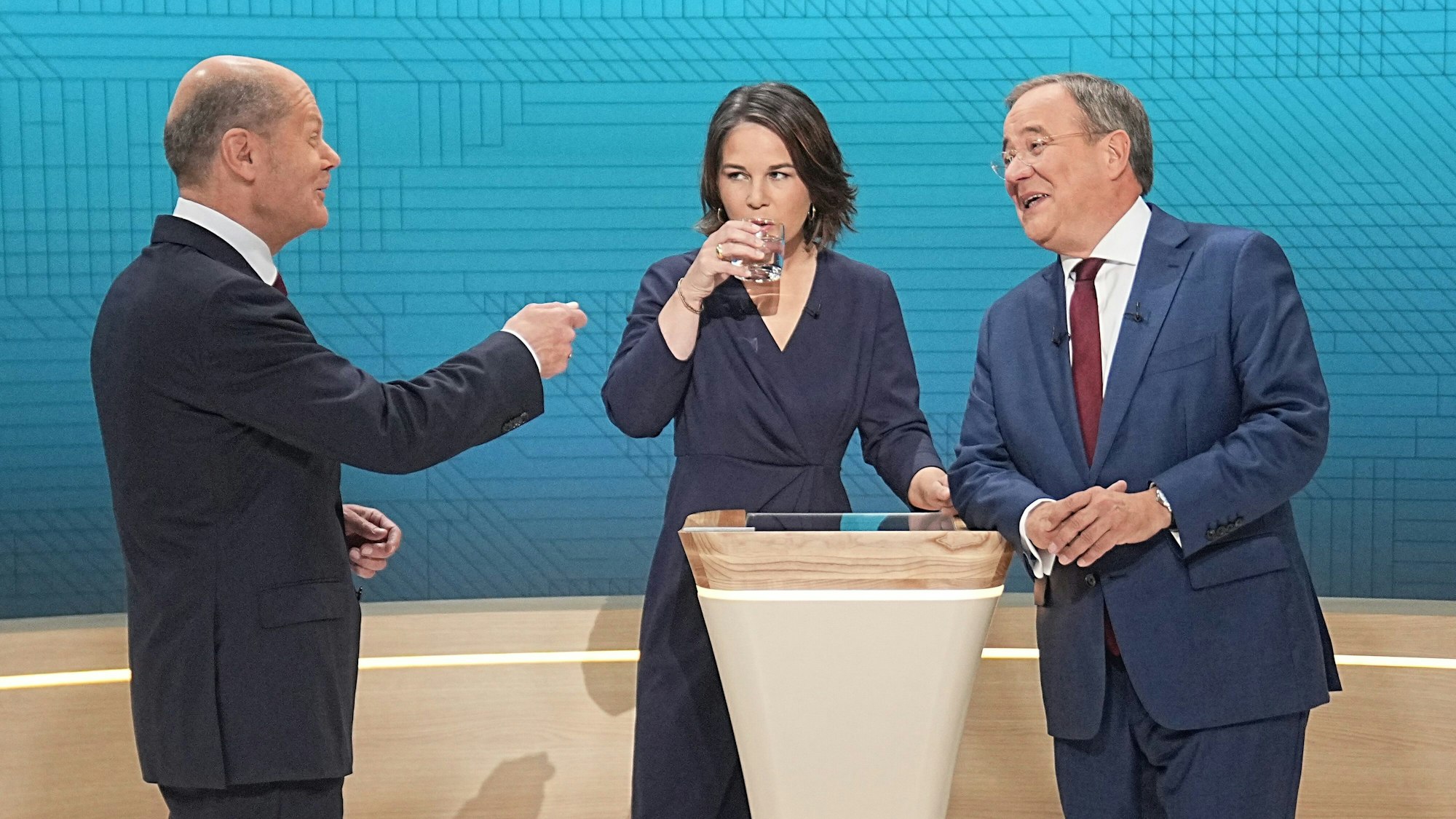 Armin Laschet, Olaf Scholz und Annalena Baerbock beim Triell am 12. September.
