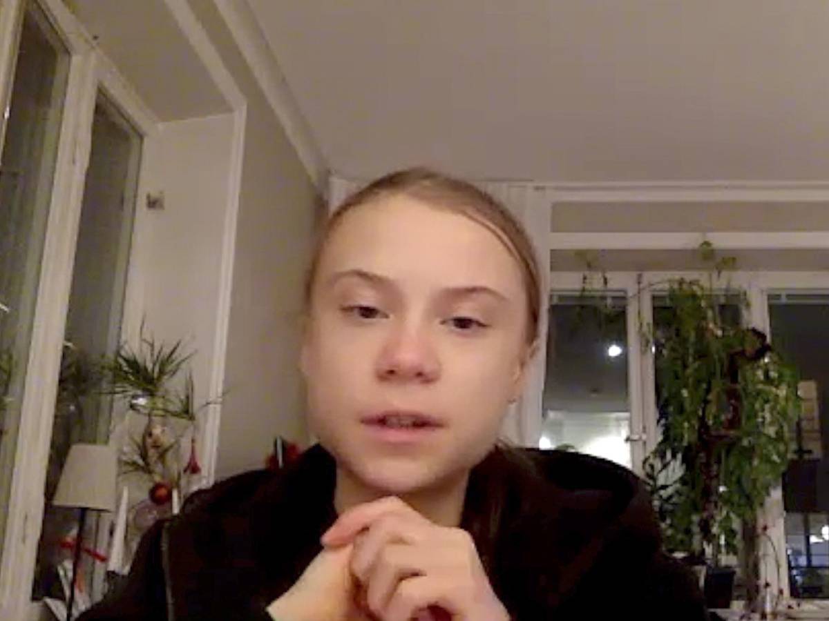 Greta Thunberg, schwedische Klimaaktivistin, spricht während eines Videointerviews mit der Deutschen Presse-Agentur dpa in die Kamera.