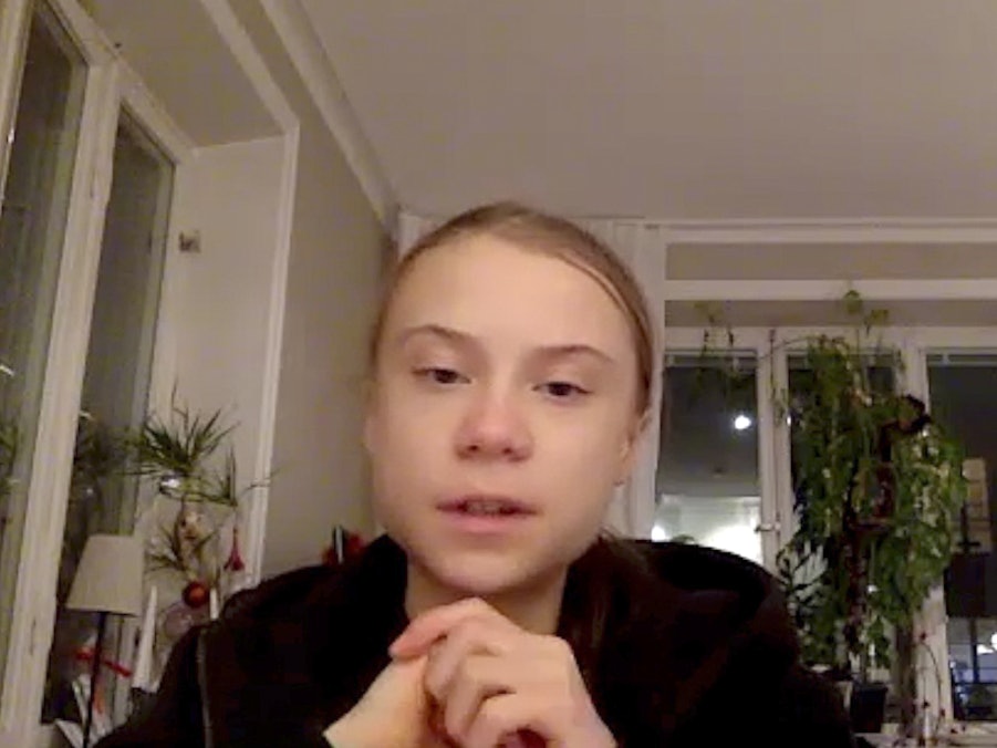 Greta Thunberg, schwedische Klimaaktivistin, spricht während eines Videointerviews mit der Deutschen Presse-Agentur dpa in die Kamera.