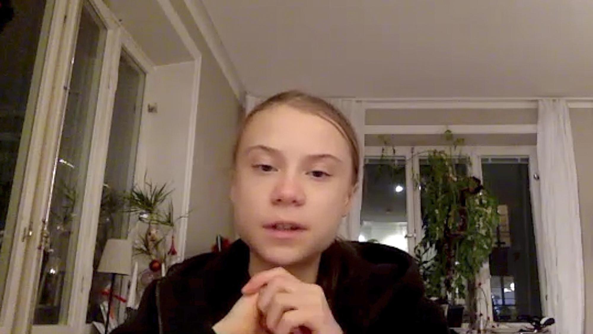 Greta Thunberg, schwedische Klimaaktivistin, spricht während eines Videointerviews mit der Deutschen Presse-Agentur dpa in die Kamera.