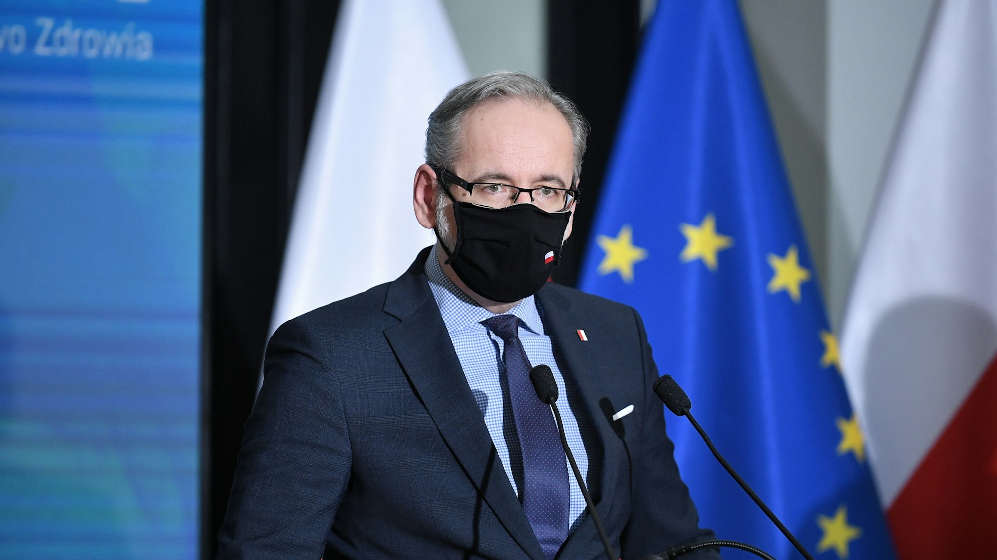 Adam Niedzielski, Gesundheitsminister von Polen, nimmt im Januar 2021 an einer Pressekonferenz in der Landeshauptstadt teil.