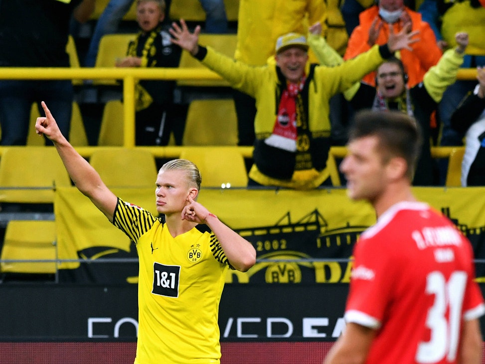 Erling Haaland bejubelt seinen Treffer zum 4:2 gegen Union Berlin.