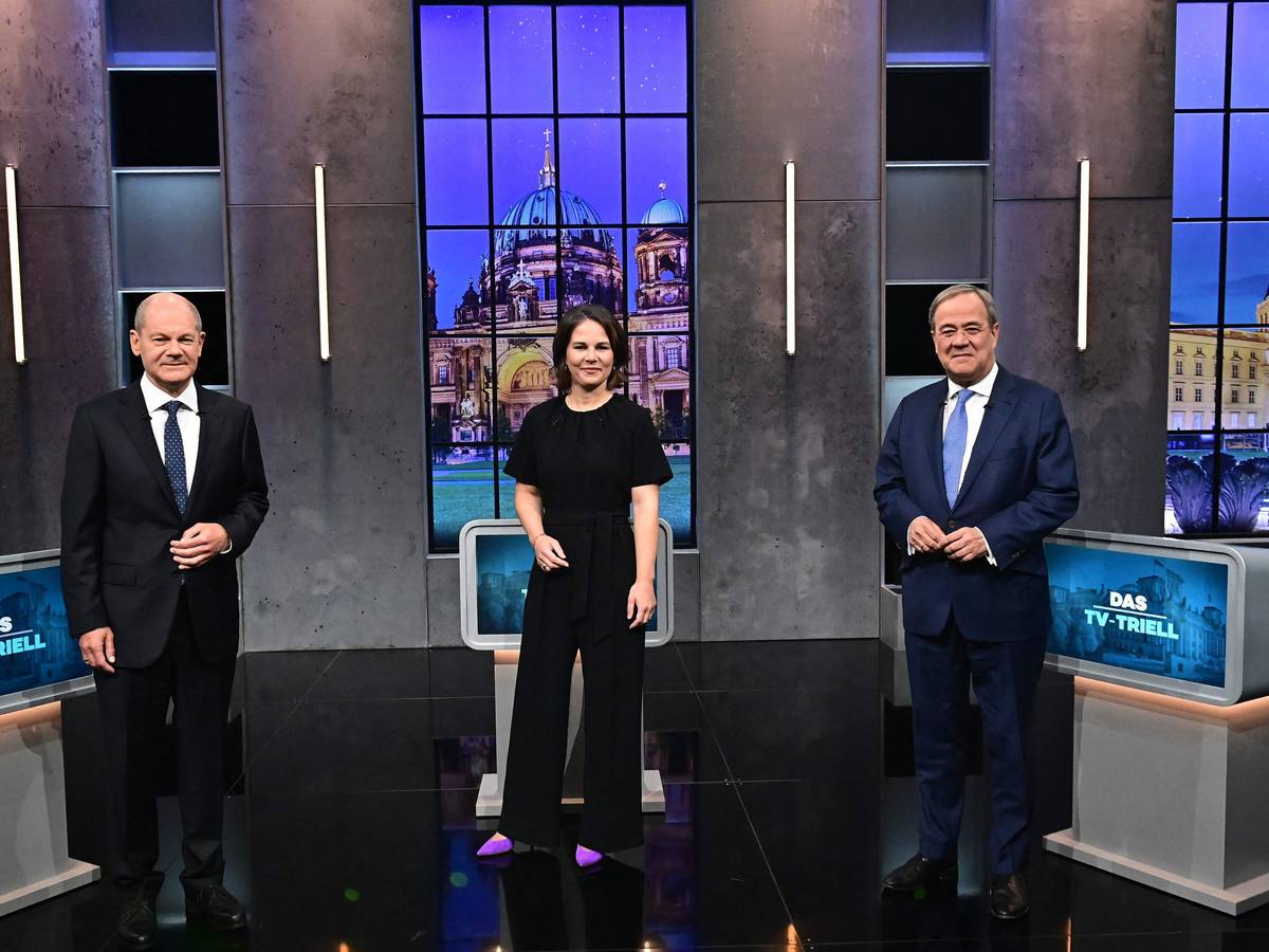 Olaf Scholz, Annalena Baerbock und Armin Laschet (v.l.) im dritten TV-Triell am Sonntag (19. September).