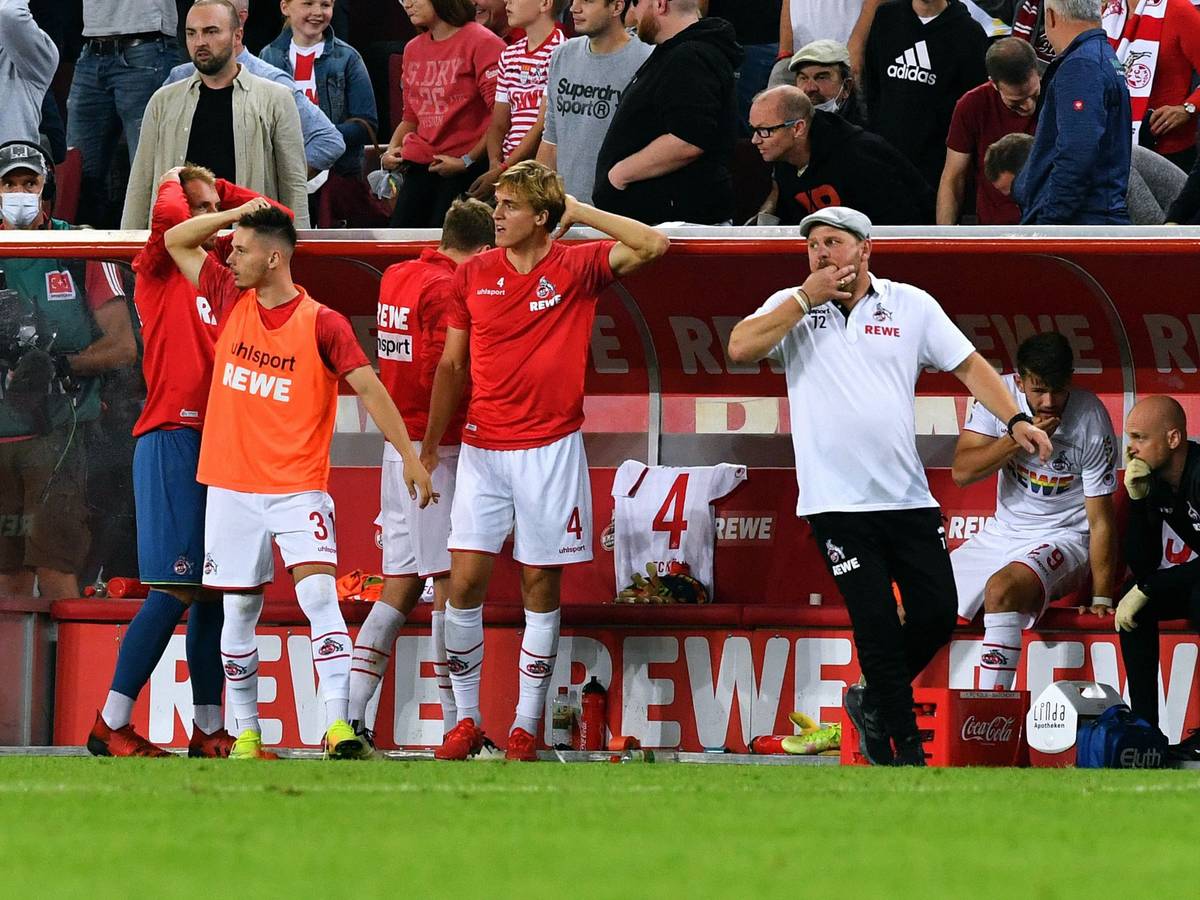 Steffen Baumgart vom 1. FC Köln fiebert gegen RB Leipzig mit.