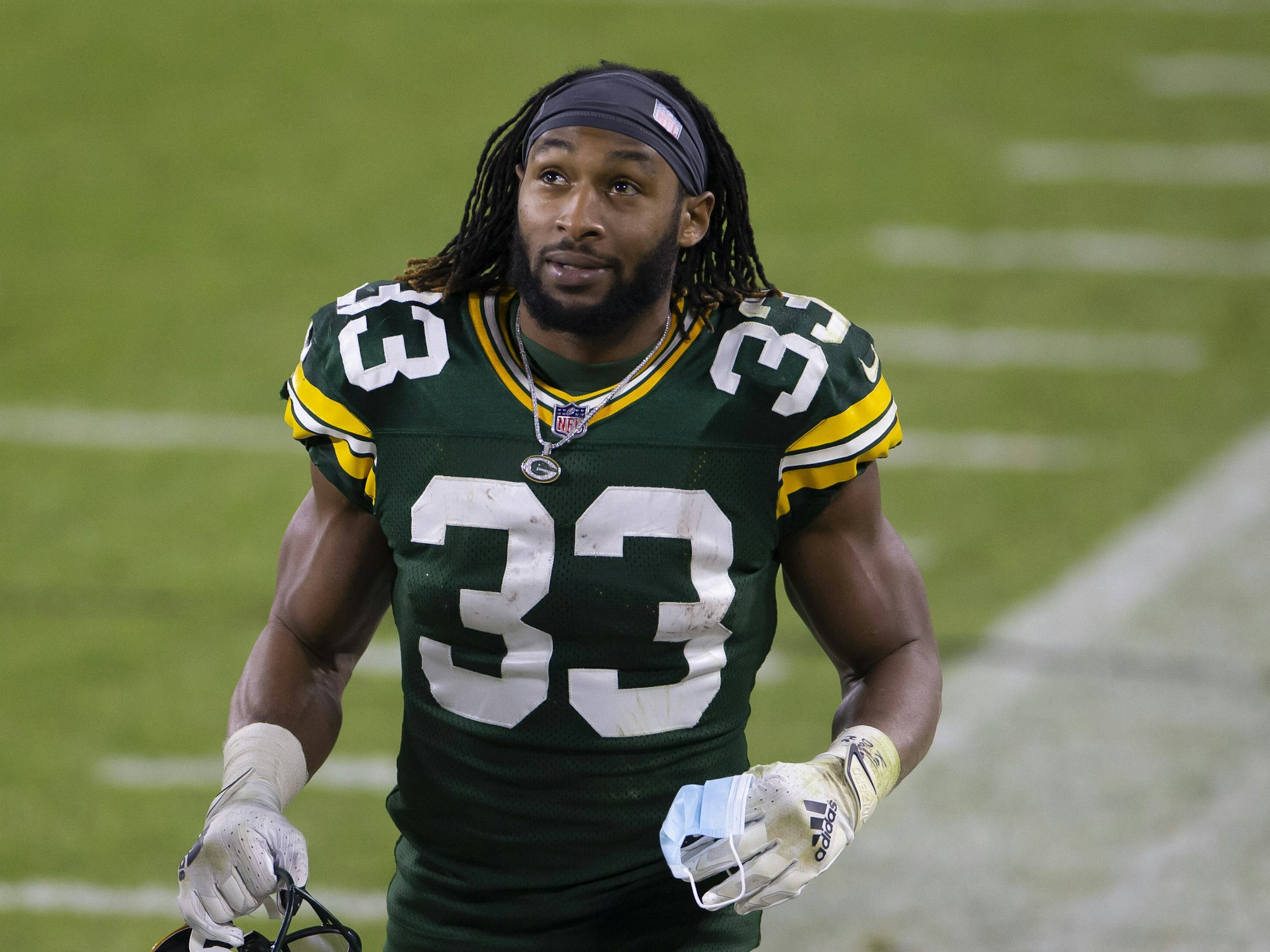 Aaron Jones von den Green Bay Packers während des Spiels gegen die Carolina Panthers.