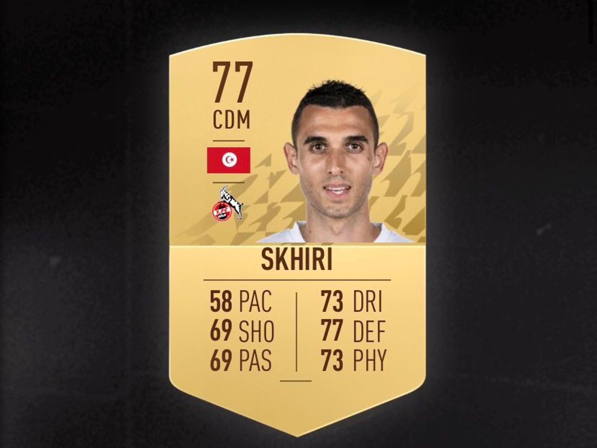 Die Fifa-22-Karte von Ellyes Skhiri hat eine 77er-Bewertung.