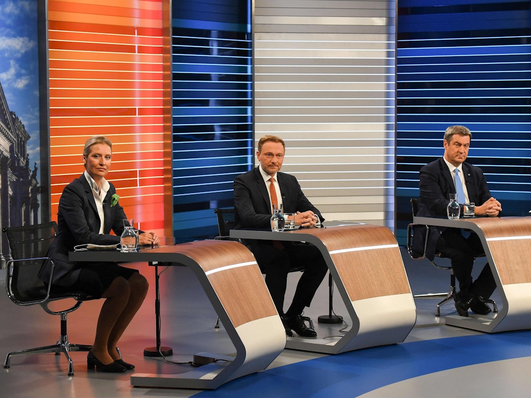 Alice Weidel, Christian Lindner und Markus Söder in der ARD-Schlussrunde am Donnerstag (23. September).