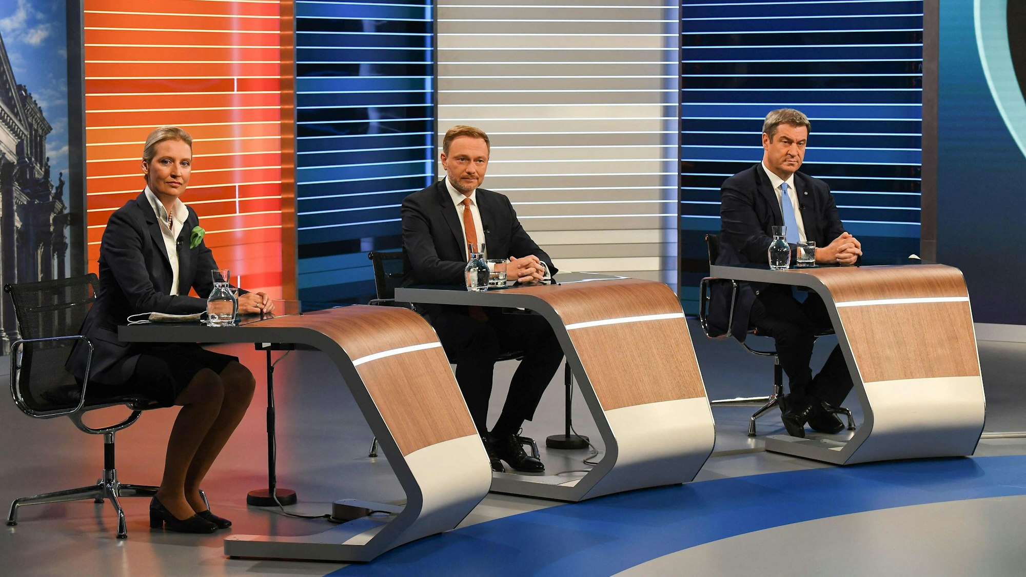 Alice Weidel, Christian Lindner und Markus Söder in der ARD-Schlussrunde am Donnerstag (23. September).