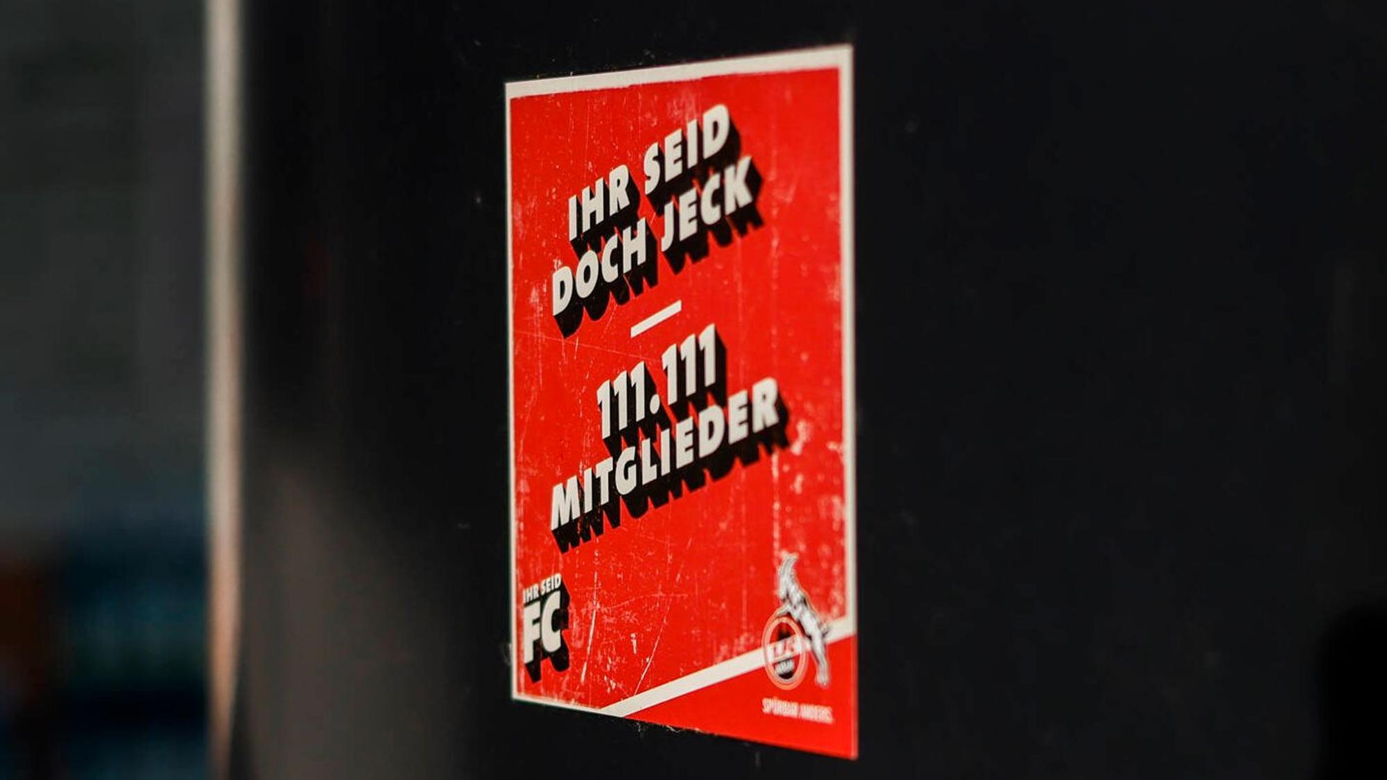 Aufkleber zum 111111. Mitglied des 1. FC Köln