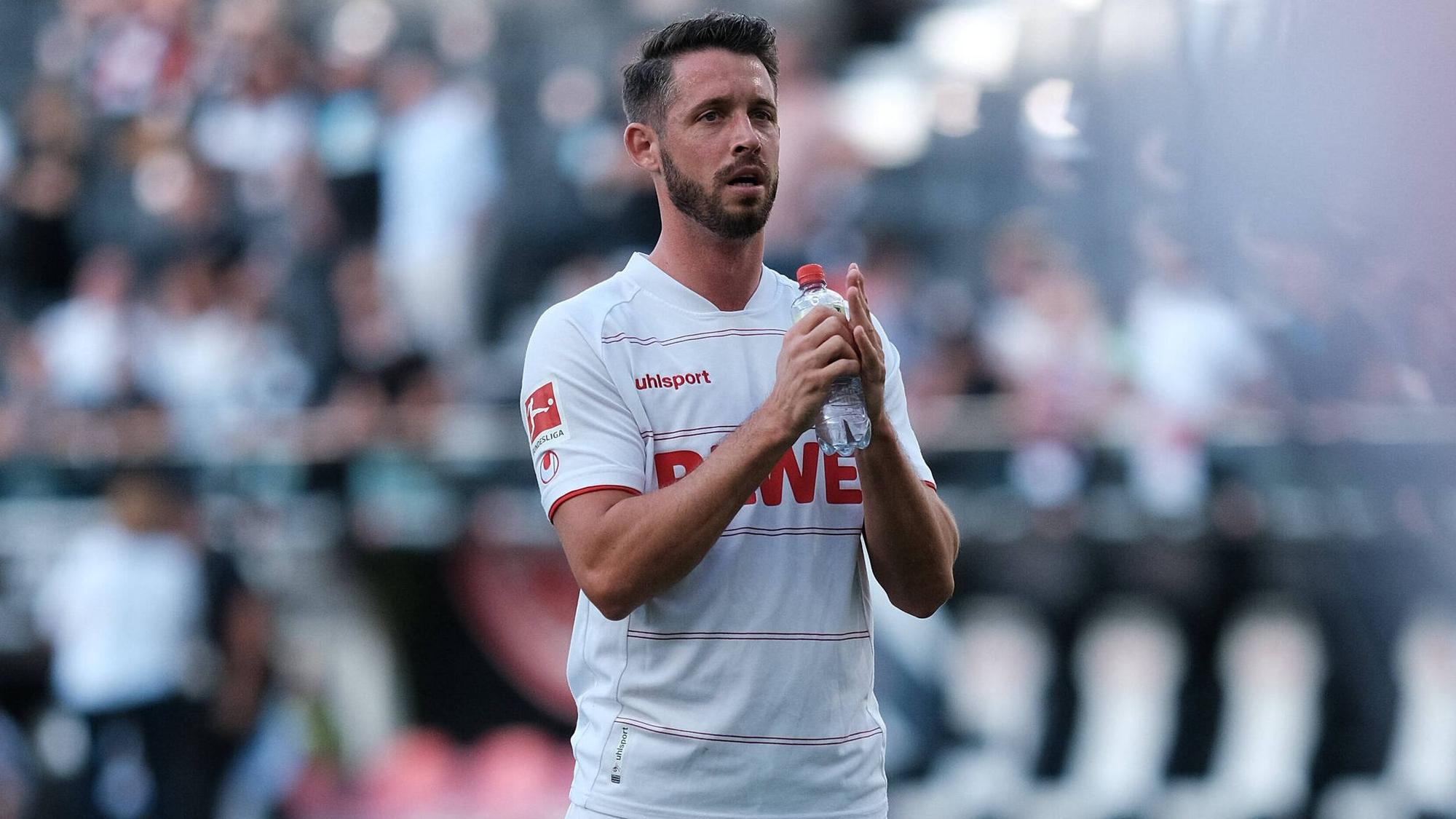 Mark Uth nach dem 1:1 des 1. FC Köln bei Eintracht Frankfurt.