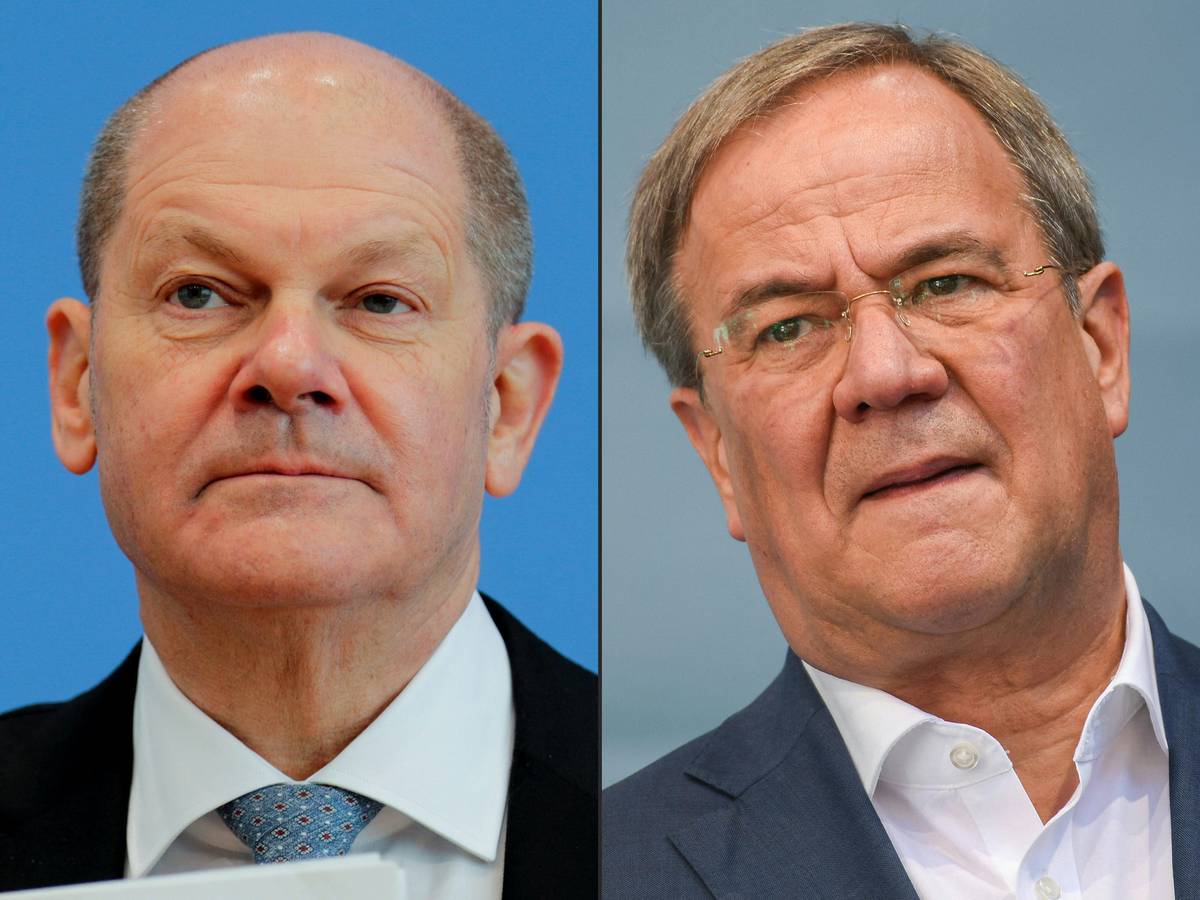 Das Foto zeigt eine Bildkombo von Olaf Scholz (SPD) und Armin Laschet (CDU)