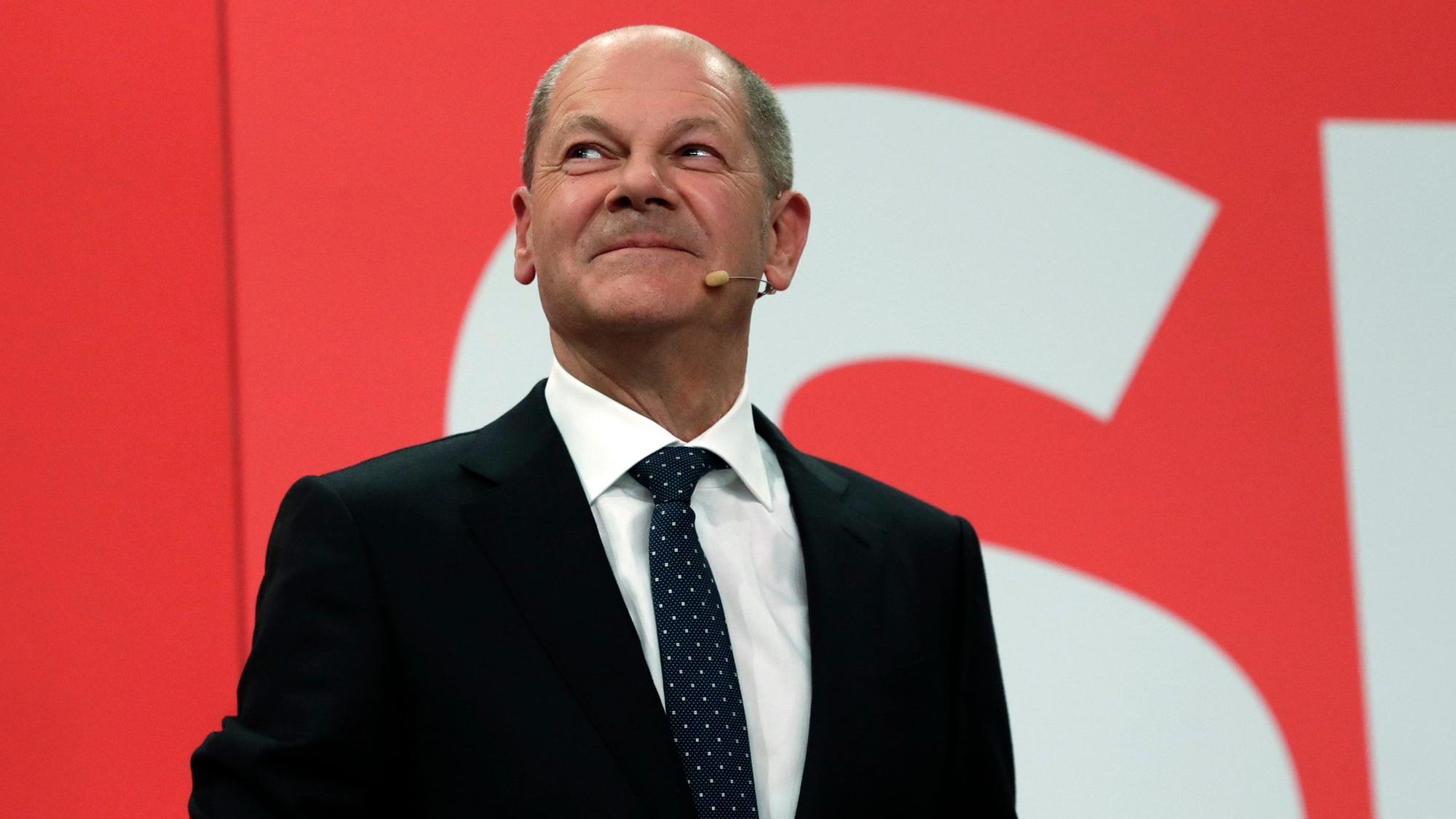 Olaf Scholz am 26. September nach der Wahlparty in Berlin.