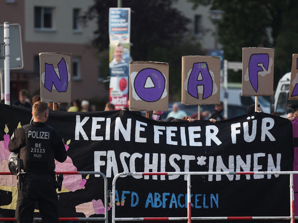 Proteste gegen die AfD am 26. September 2021 im Rahmen der Bundestagswahl in Berlin.