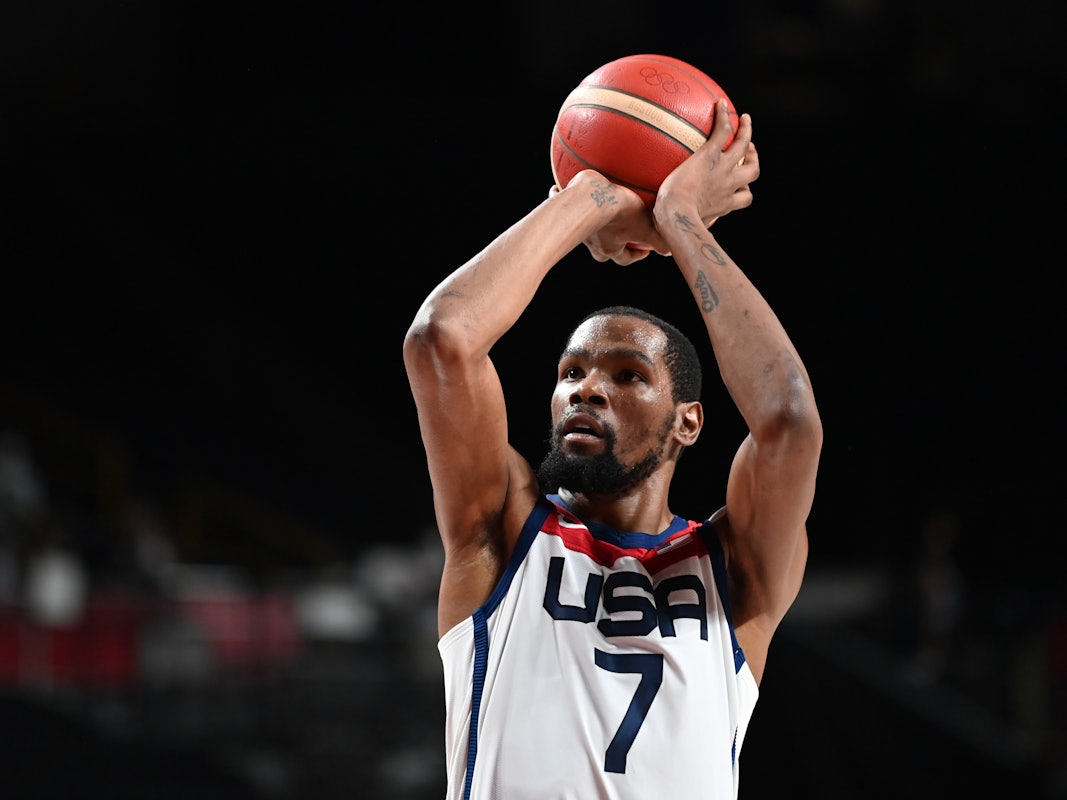 Kevin Durant aus den USA beim Olympia-Finale in Aktion.