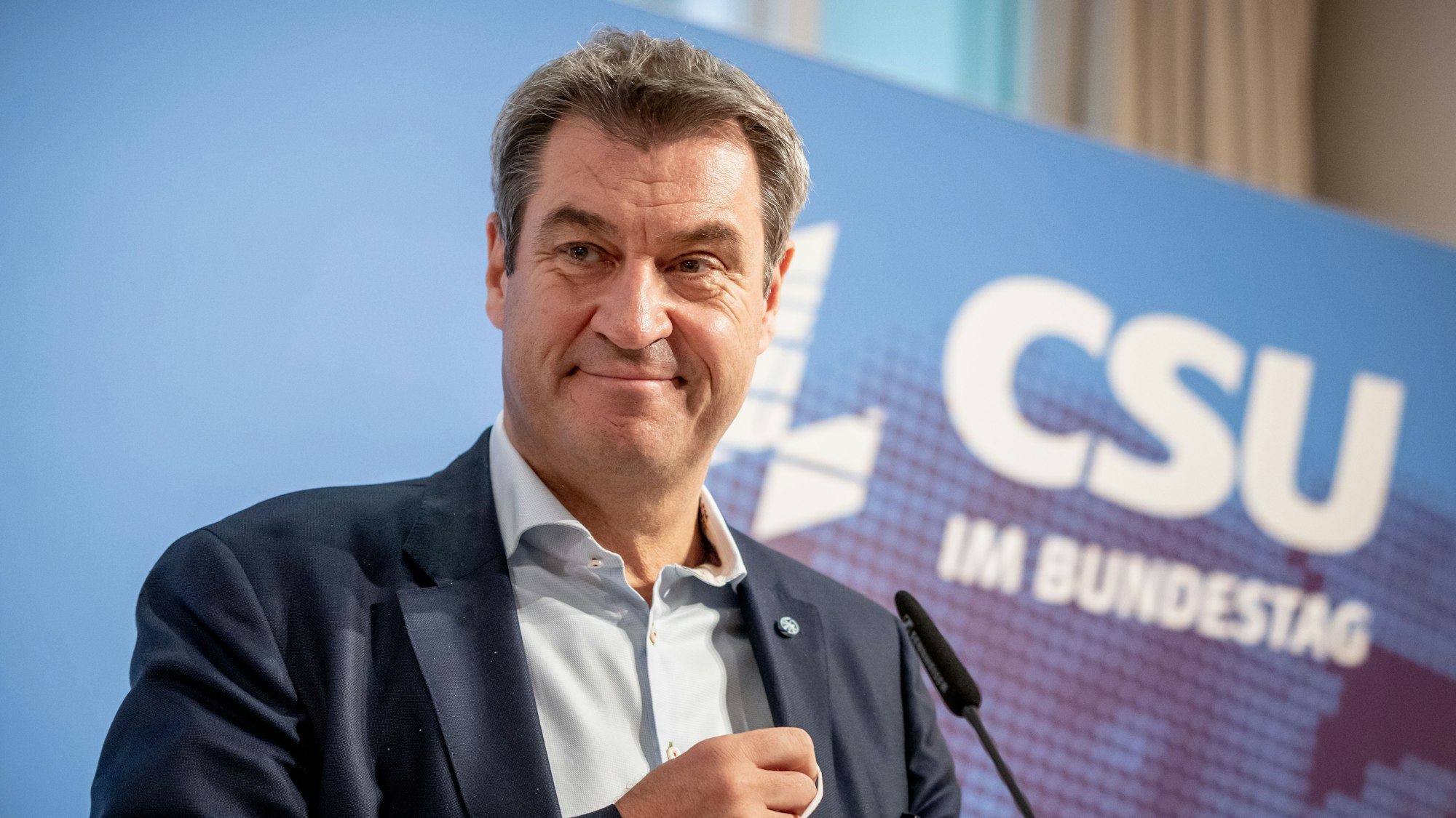 Markus Soeder, CSU-Vorsitzender und Ministerpräsident von Bayern, spricht nach der Sitzung der CSU Landesgruppe im neugewählten Bundestag.