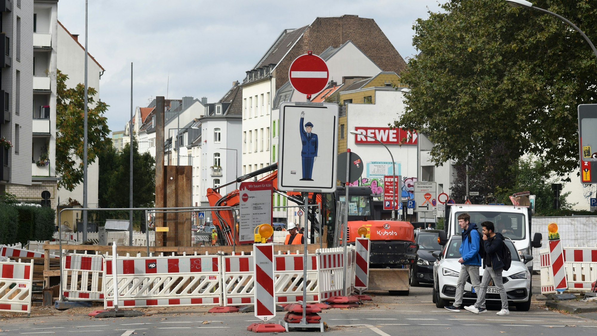 Eine Baustelle auf der Vogelsanger Straße in Köln-Ehrenfeld.