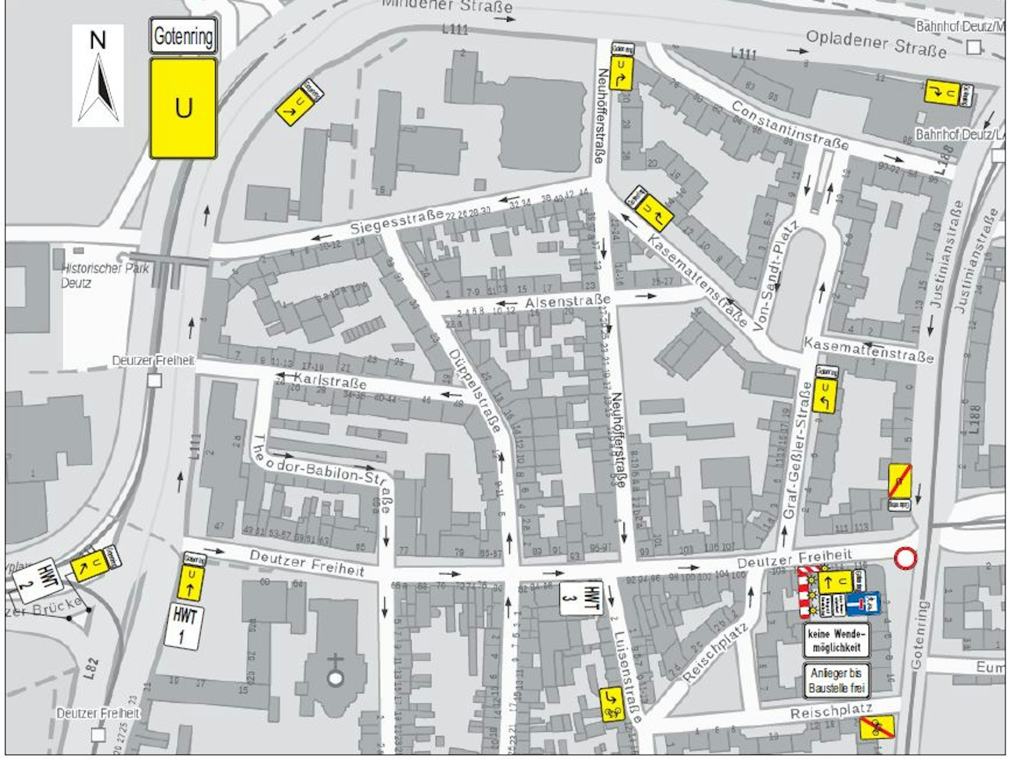 Grafik zu Umleitungen wegen Bauarbeiten in Deutz