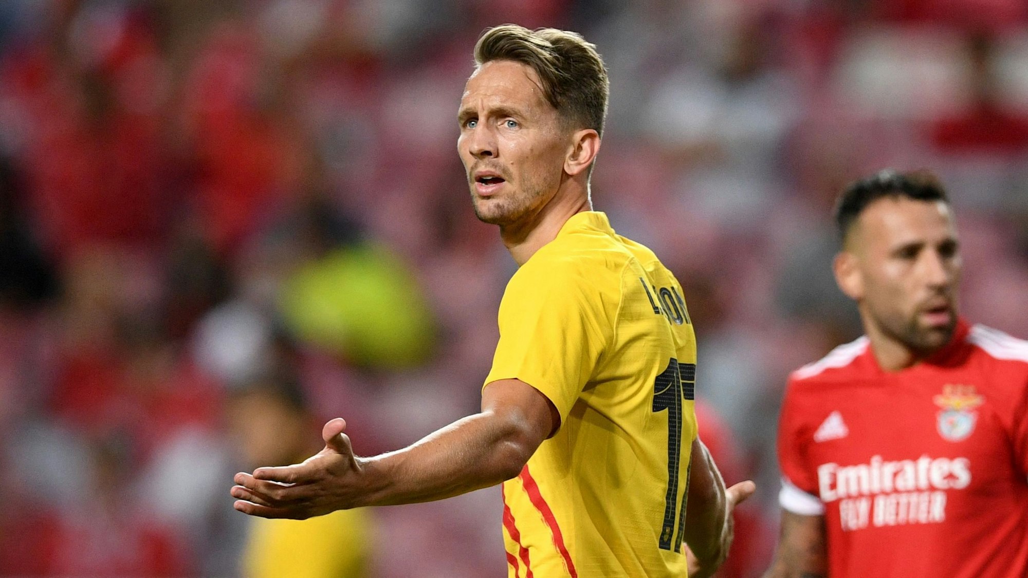 Luuk de Jong lamentiert nach einer vergebenen Chance bei der CL-Blamage des FC Barcelona