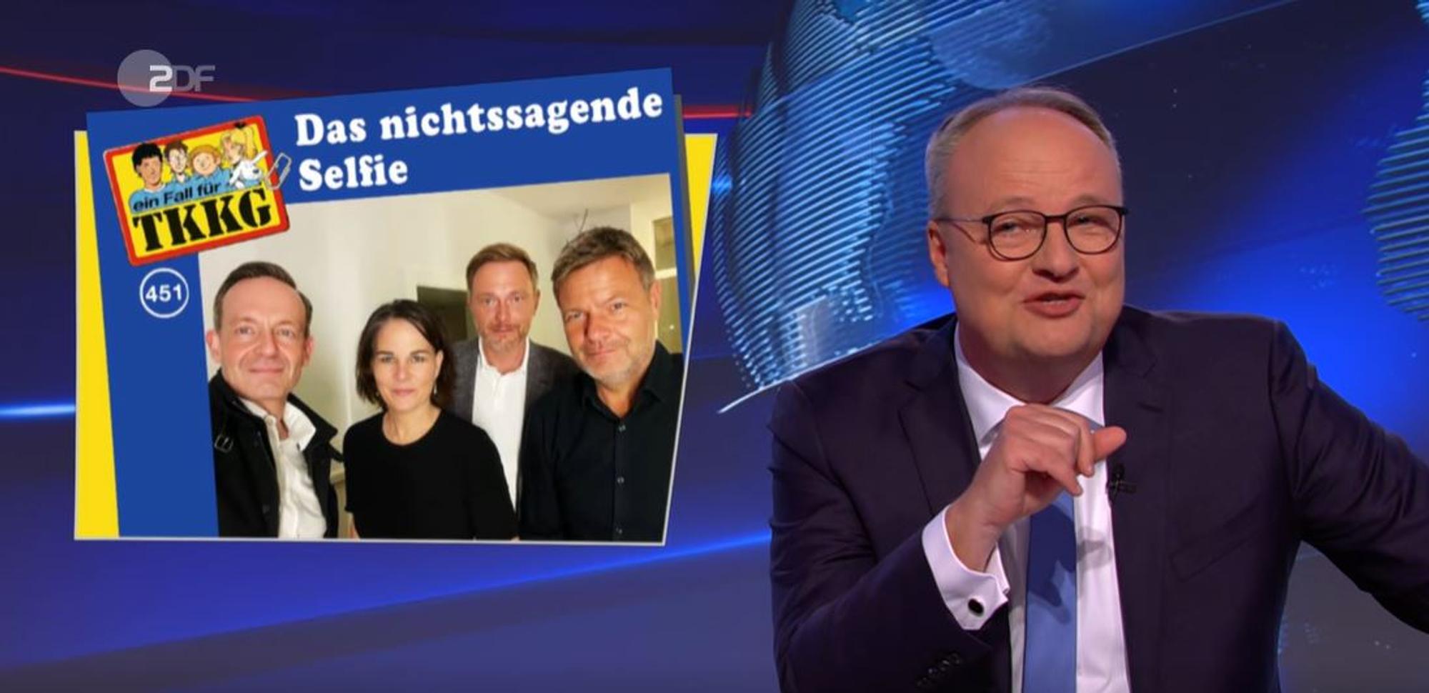 Das Selfie von Wissing, Baerbock, Lindner und Habeck, eingebunden in das TKKG-Logo.