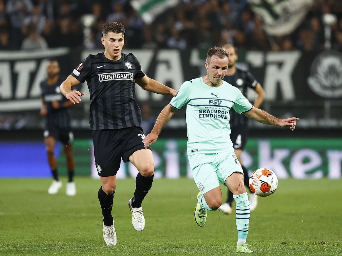 Mario Götze von der PSV Eindhoven im Spiel gegen Sturm Graz.
