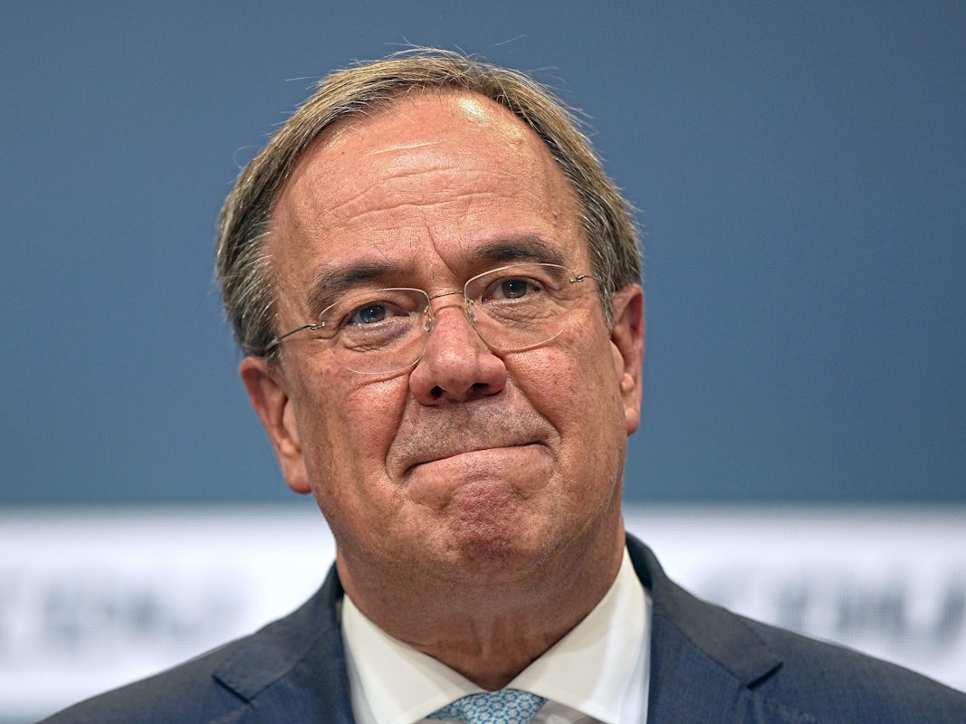 Armin Laschet, CDU-Bundesvorsitzender und Ministerpräsident von Nordrhein-Westfalen, gibt ein Pressestatement zum Fortgang der Sondierungsgespräche im Konrad-Adenauer-Haus. Er spricht auch über die Zukunft der Partei.