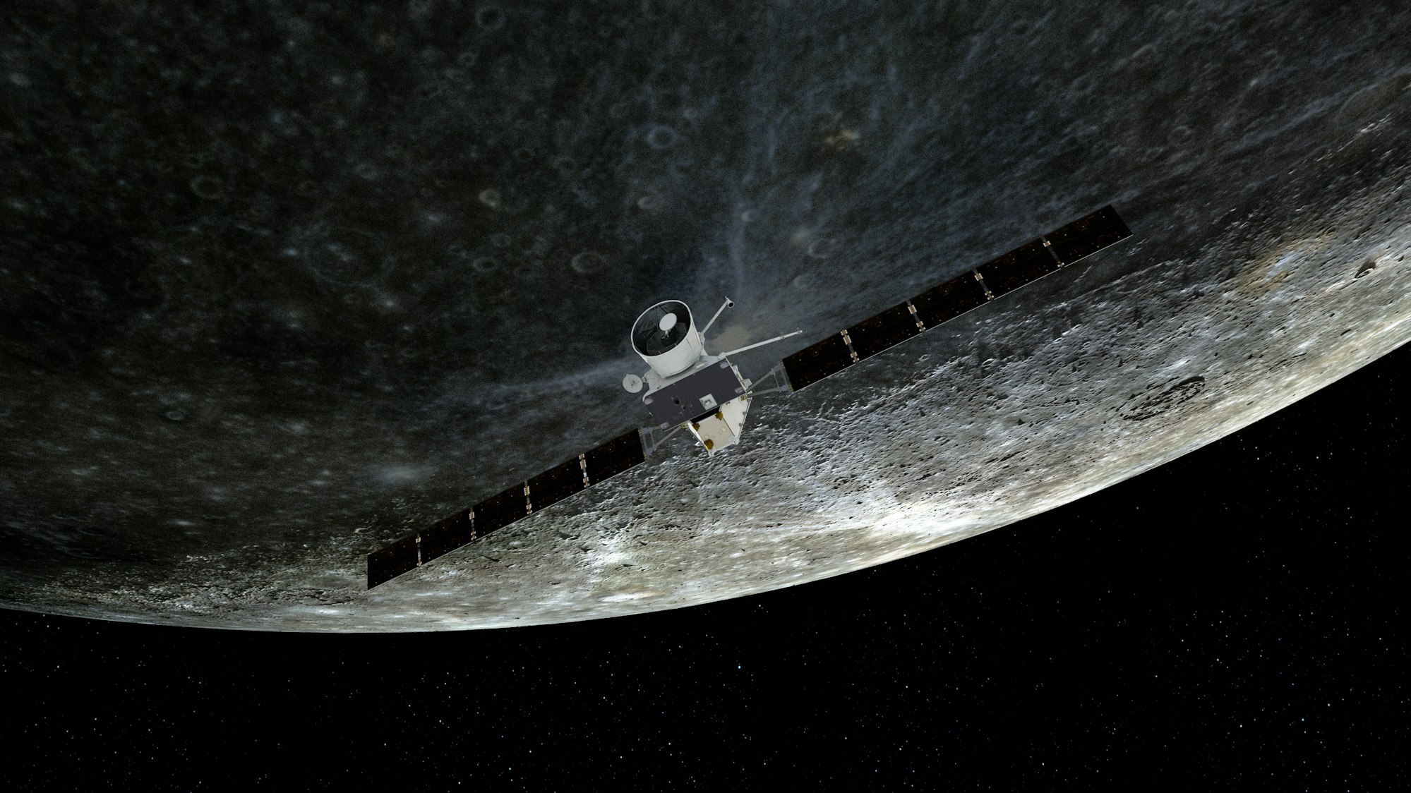 Künstlerische Darstellung des Vorbeiflugs von «BepiColombo» am Merkur am 1. Oktober 2021.