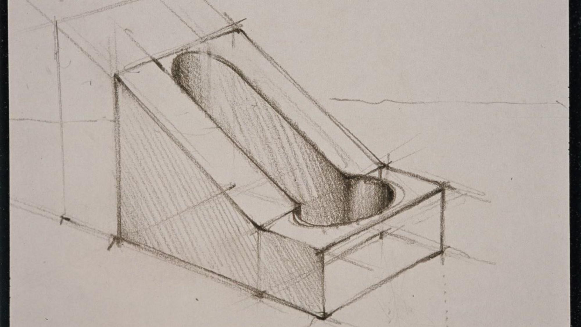 Skizze zur Erfindung der schrägen Toilette vom Kölner Design-Professor Martin Rendel.