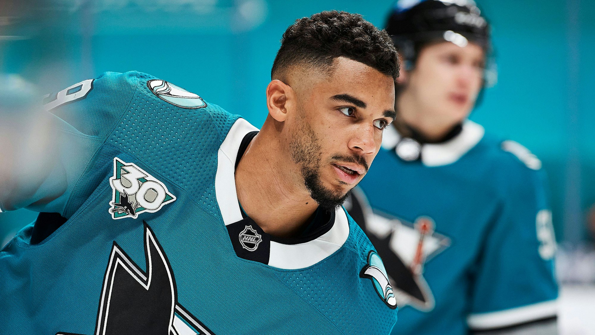 NHL-Profi Evander Kane beim Aufwärmen.