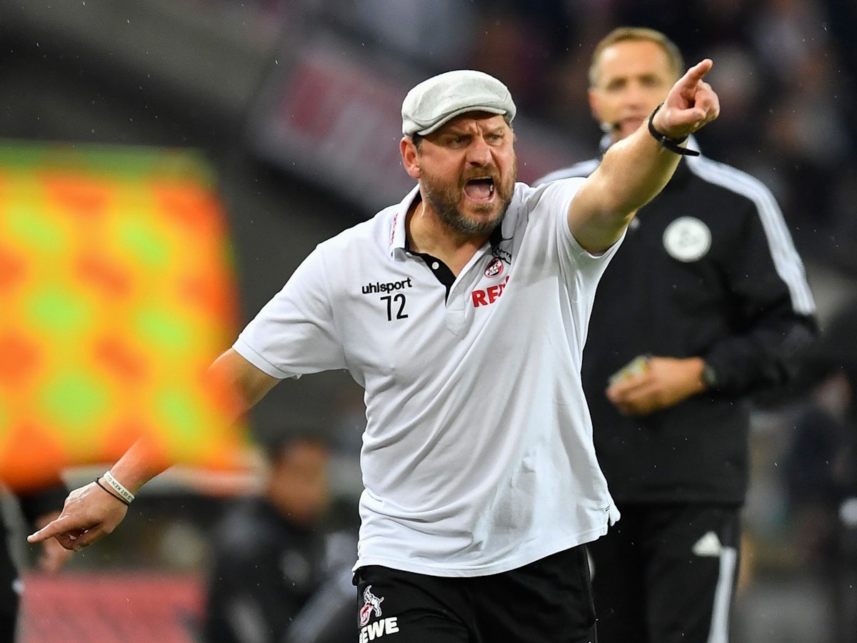 Steffen Baumgart gestikuliert während des Spiels des 1. FC Köln.