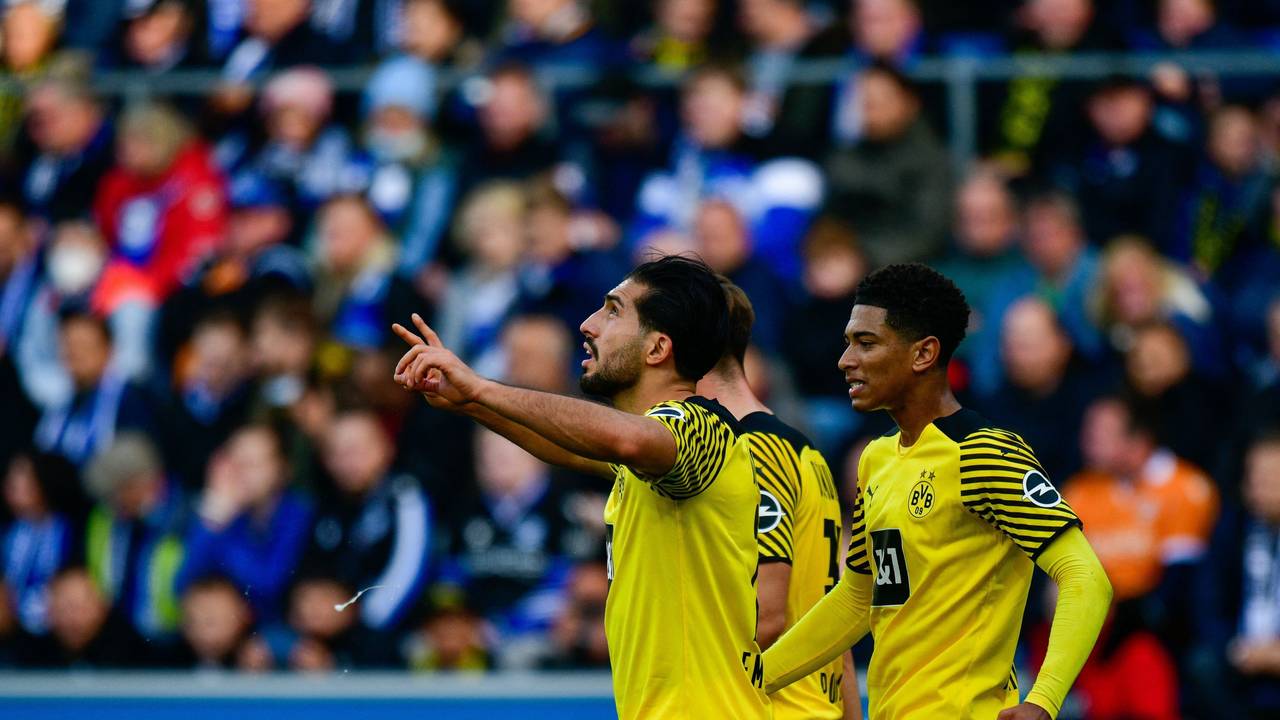 Emre Can jubelt mit Jude Bellingham über sein Tor für den BVB