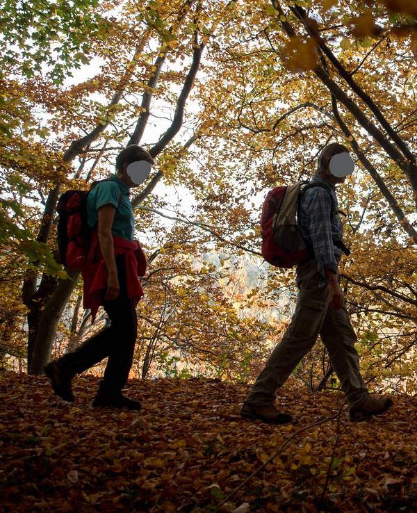Eigentlich wollten sie nur im Urlaub Wandern – doch dann endete der Trip in NRW tödlich: Ein Mann stürzte am 23. Oktober 2021 40 Meter in die Tiefe. Seine Frau erlitt einen Schock. Unser Symbolbild zeigt ein Wanderer-Paar im Herbst 2017 in Baden-Württemberg.