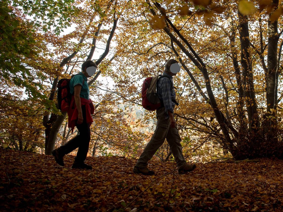 Eigentlich wollten sie nur im Urlaub Wandern – doch dann endete der Trip in NRW tödlich: Ein Mann stürzte am 23. Oktober 2021 40 Meter in die Tiefe. Seine Frau erlitt einen Schock. Unser Symbolbild zeigt ein Wanderer-Paar im Herbst 2017 in Baden-Württemberg.