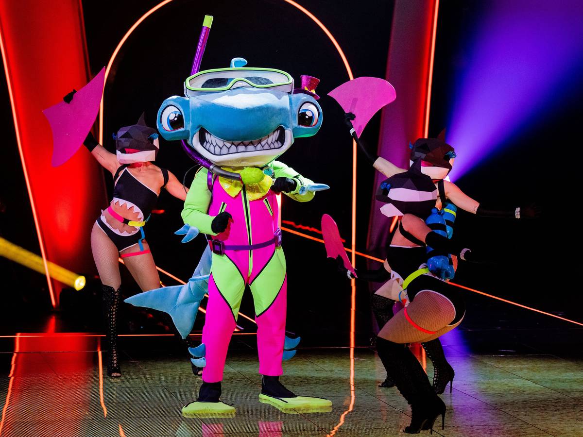 Die Figur „Der Hammerhai“ steht in der Prosieben-Show „The Masked Singer“ auf der Bühne.