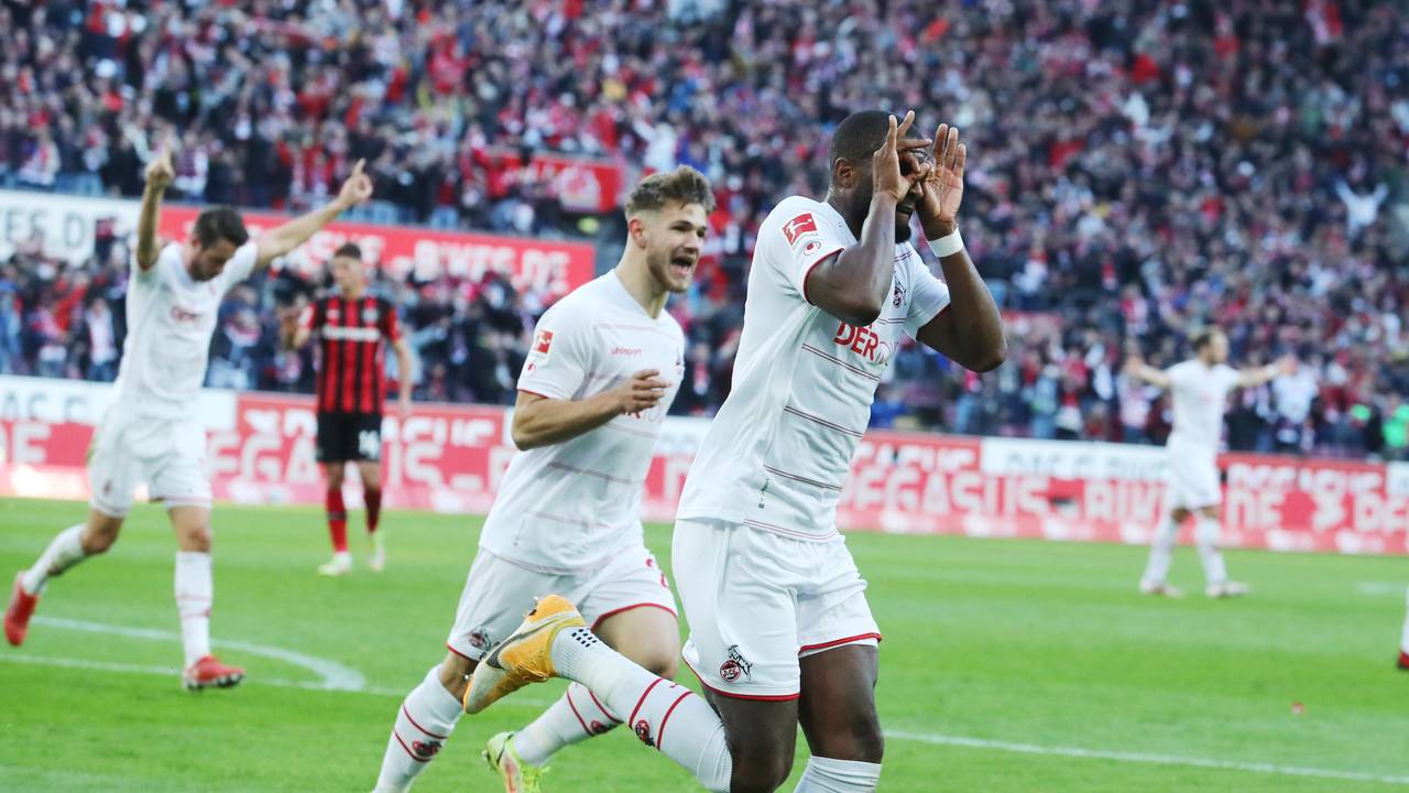 Anthony Modeste jubelte nach seinem Treffer zum 2:2 für den 1. FC Köln gegen Bayer Leverkusen.